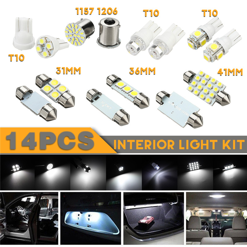 14PCS-LED-Interior-Lights-Kit-T10-1157-36mm--Festoon-Dome-License-Plate-Bulbs-White-1457867