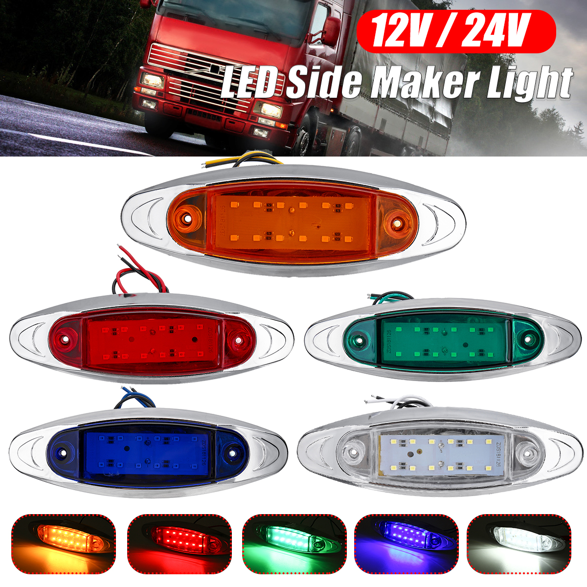 1PC-1224V-LED-Oval-Side-Marker-Light-Indicator-Chrome-Bezel-For-Car-Truck-Trailer-Lorry-1816776