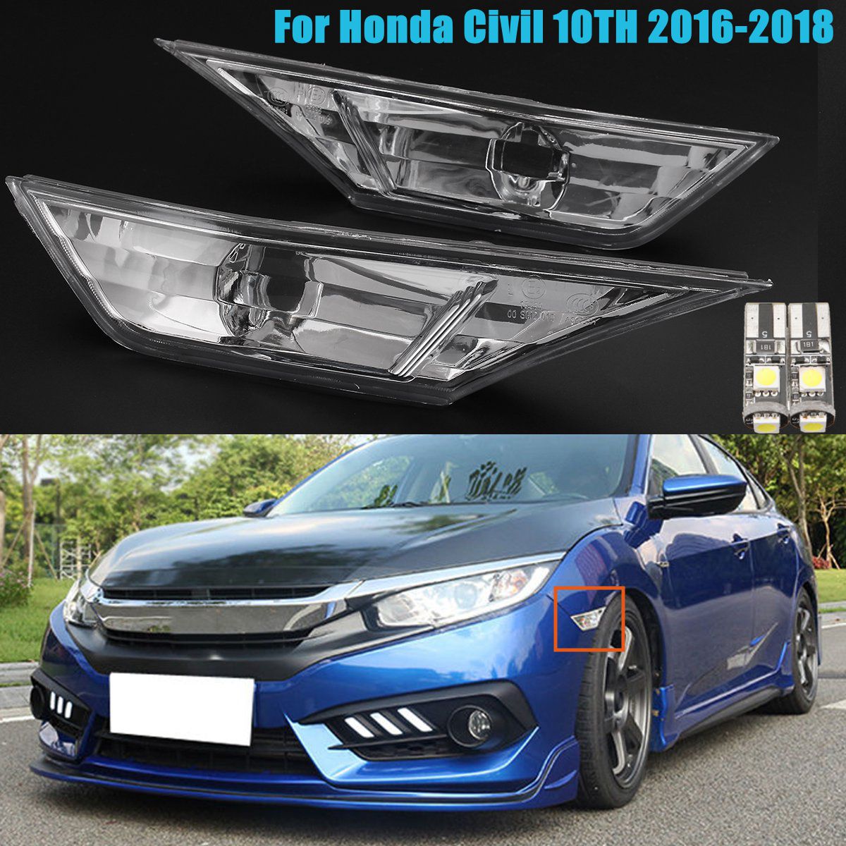 2Pcs-Front-Left-Right-Car-Clear-Lens-Bumper-Side-Marker-Lights-Plate-Lamp-for-Honda-Civil-10TH-16-18-1297765