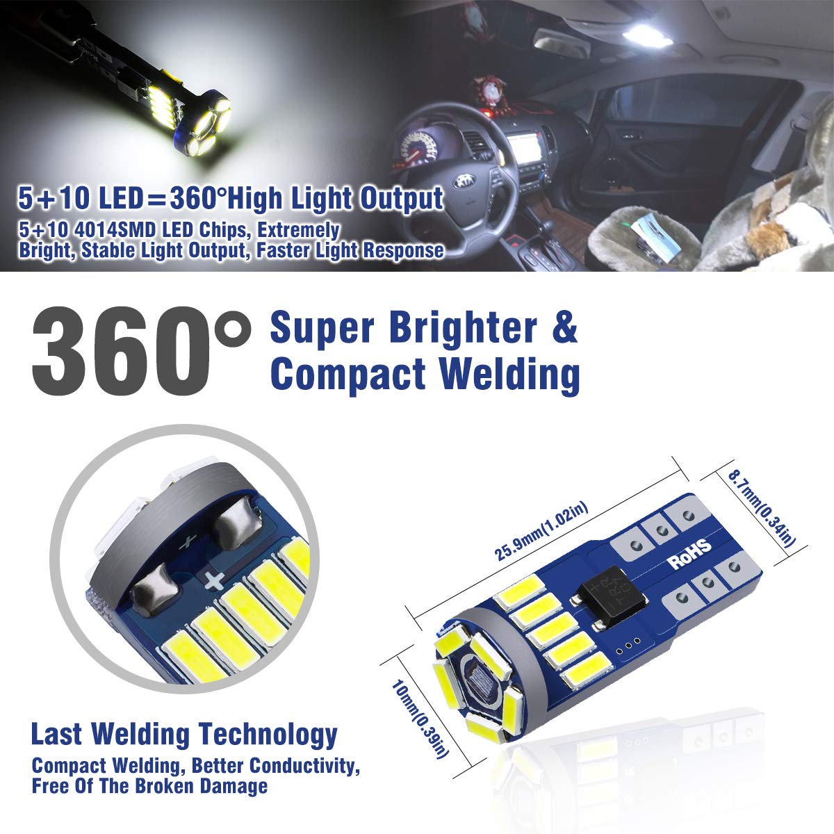 AUDEW-10Pcs-4014-SMD-T10-W5W-LED-Side-Wedge-Marker-Lights-CANBUS-Error-Free-12V-6712K-White-1520401