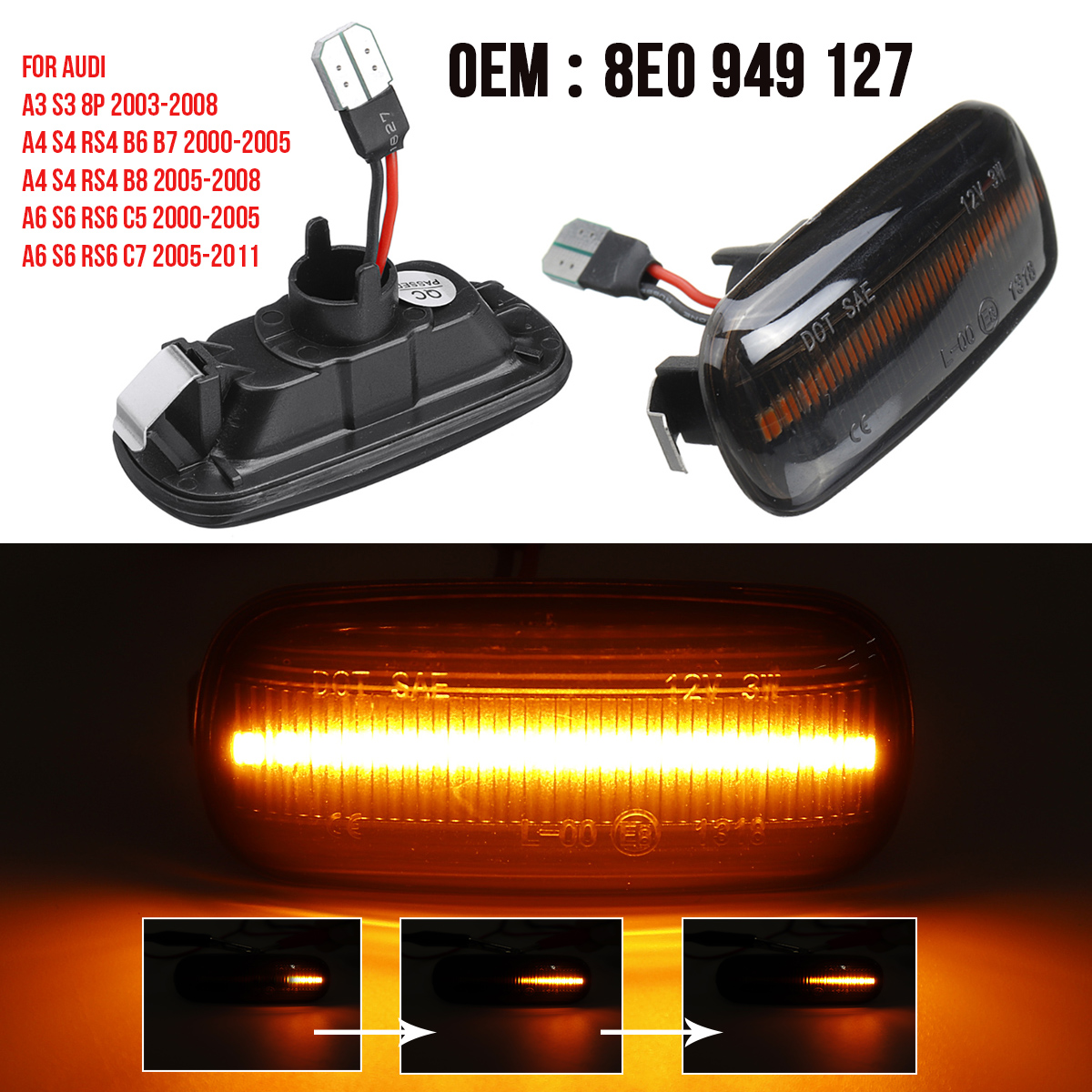 Dynamic-Amber-LED-Side-Maker-Lights-Turn-Signal-Indicator-Bulbs-Pair-For-Audi-A3-S3-A4-S4-A6-S6-1719674
