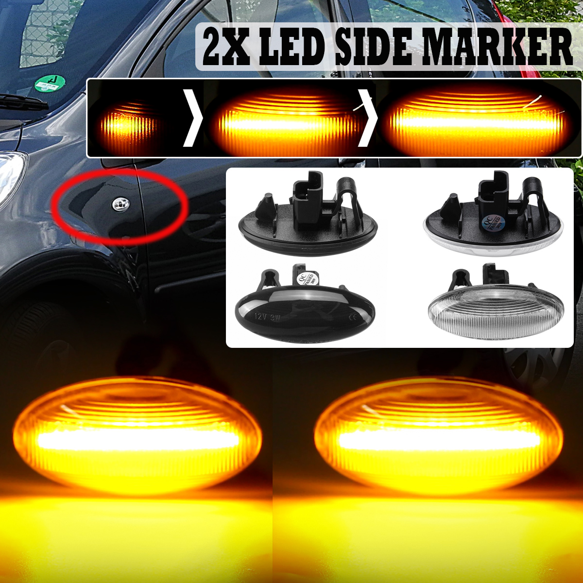 Dynamic-Flowing-LED-Side-Marker-Indicator-Repeaters-Lights-Amber-for-Peugeot-107-108-206-306-307-407-1560195