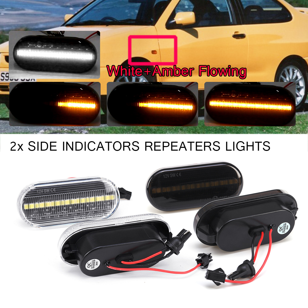 Dynamic-Flowing-LED-Side-Marker-Indicator-Repeaters-Lights-YellowWhite-2PCS-For-VW-Ford-Skoda-Seat-1552633
