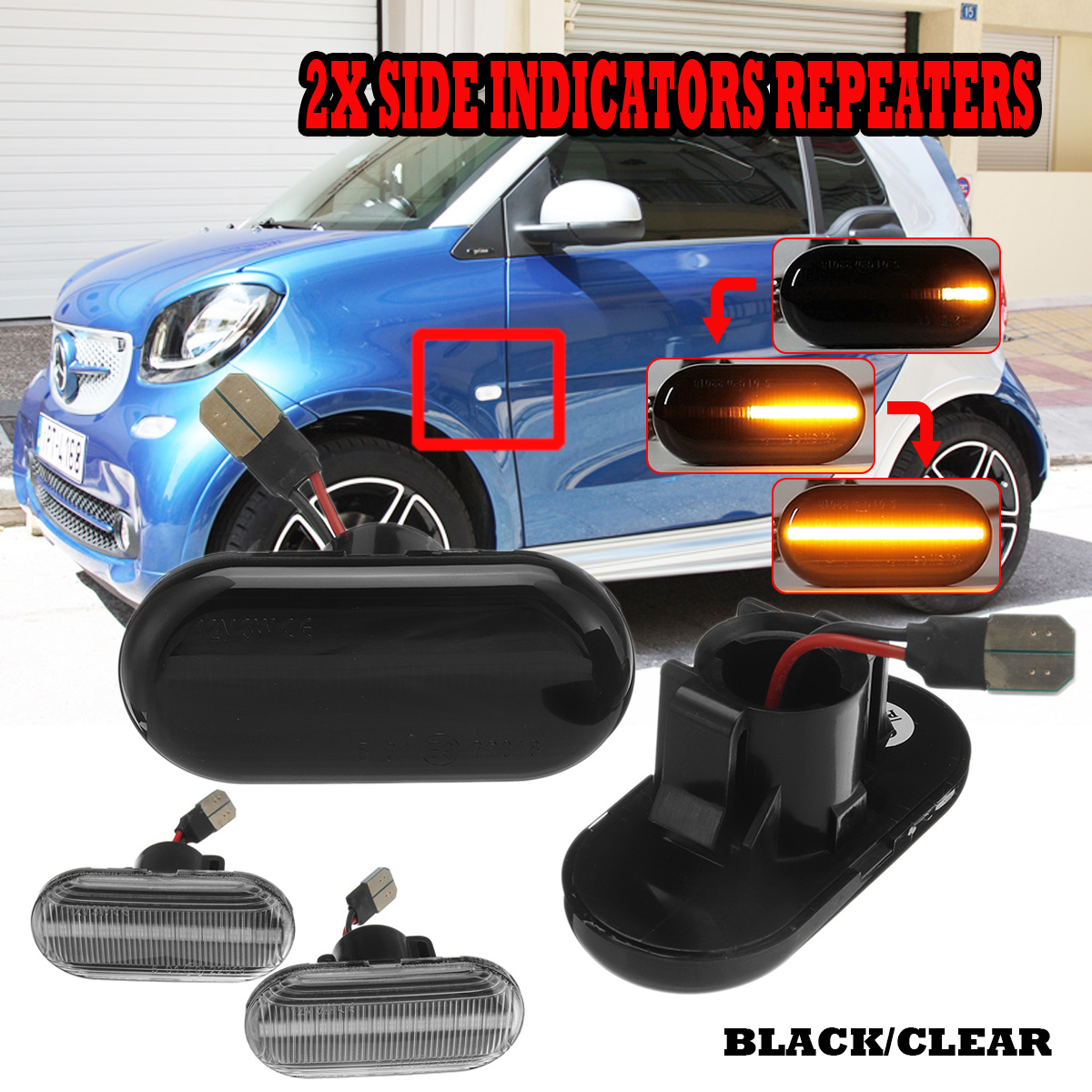 Dynamic-Flowing-LED-Side-Marker-Lights-Repeater-Bulbs-Yellow-Pair-for-Nissan-Opel-Renault-Smart-1607888