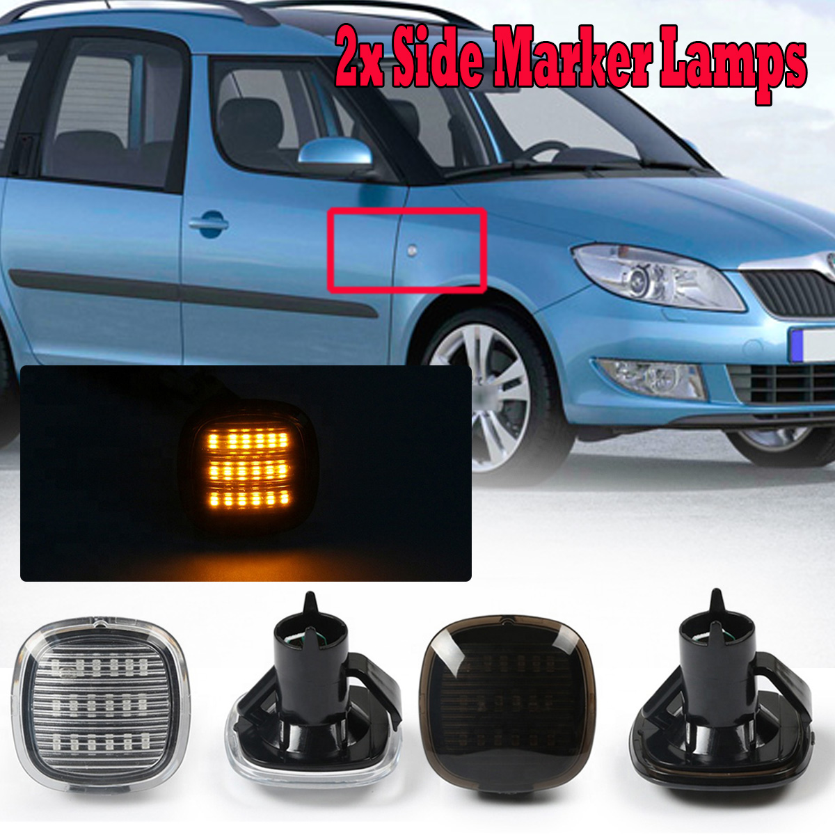LED-Side-Marker-Indicator-Lights-Lamps-Black-Smoked-Yellow-2PCS-For-Audi-Seat-Skoda-1552644