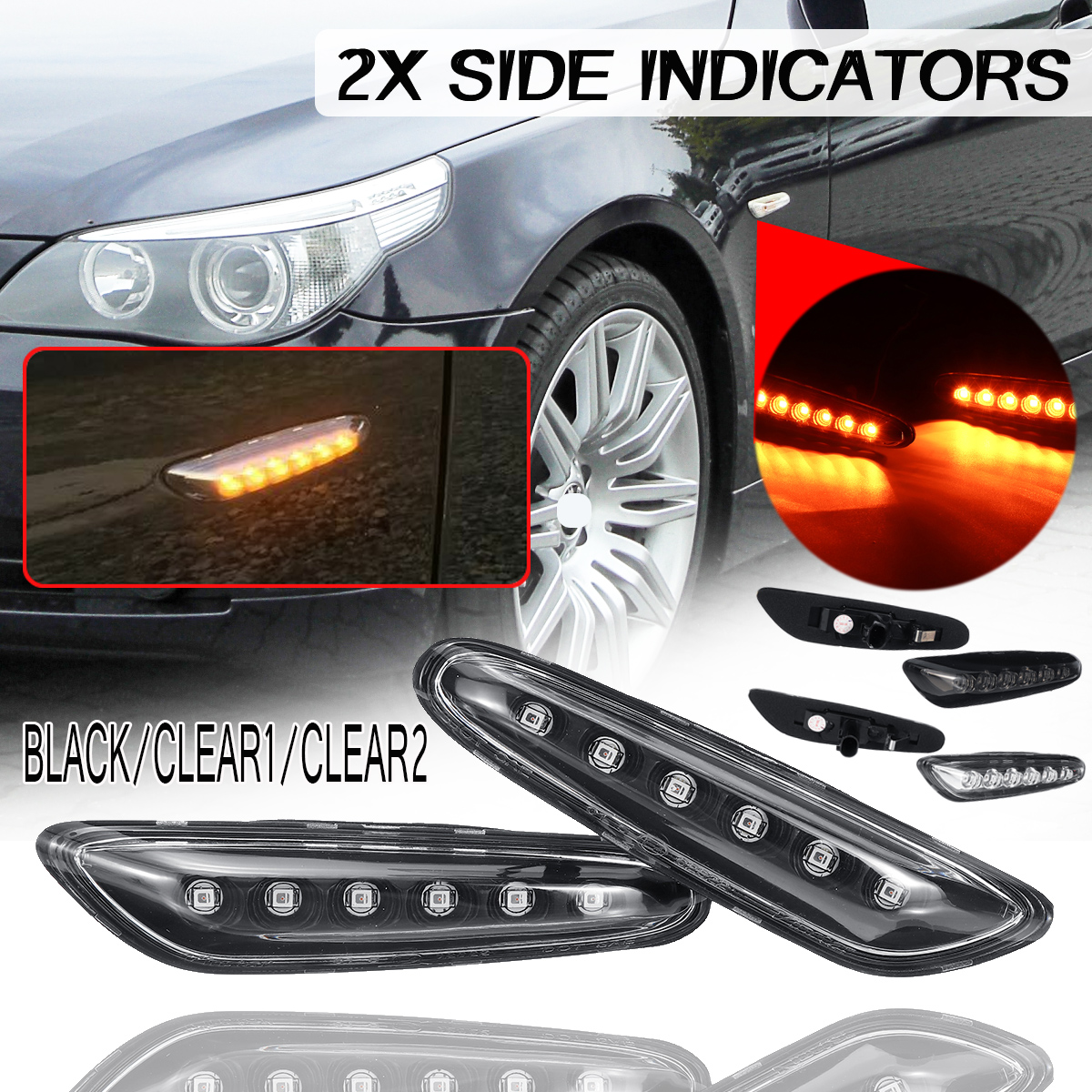 LED-Side-Marker-Indicator-Lights-Repeaters-Lamps-Yellow-Pair-for-BMW-E46-E60-E81-E83-E87-E90-E91-1554971