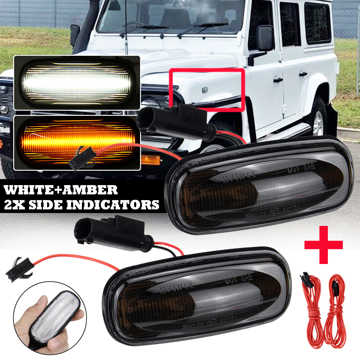 LED-Side-Marker-Indicator-Repeater-Lights-AmberWhite-for-Land-Rover-Freelander-Discovery-Defender-1550971