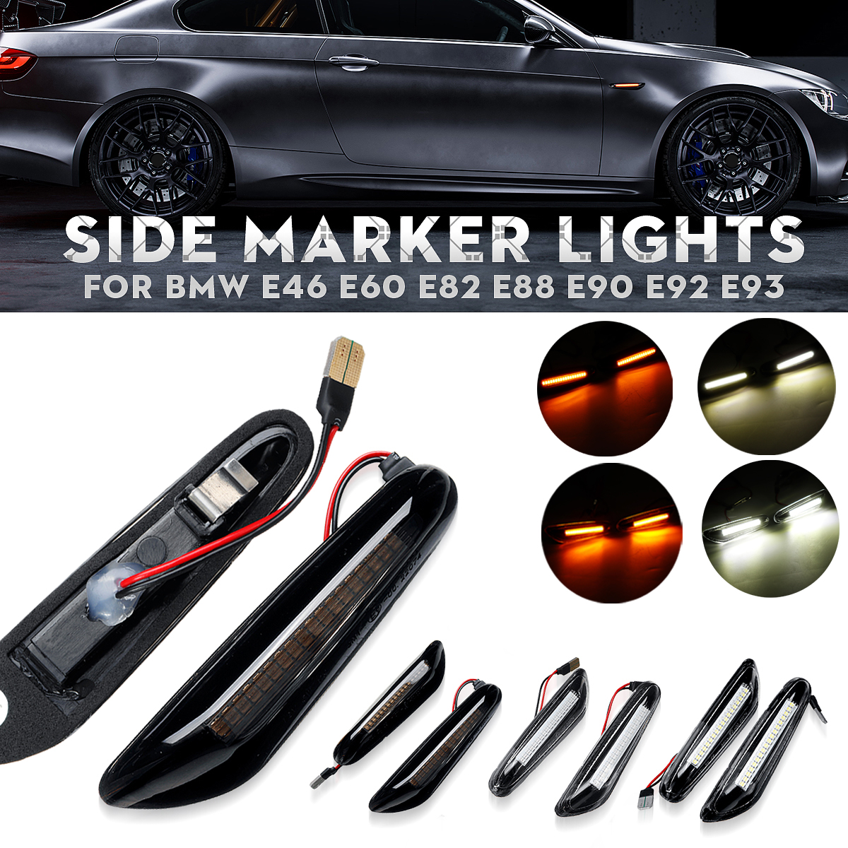 LED-Side-Marker-Lights-Turn-Signal-Lamps-WhiteYellow-Pair-For-BMW-E46-E60-E82-E88-E90-E92-E93-1561516