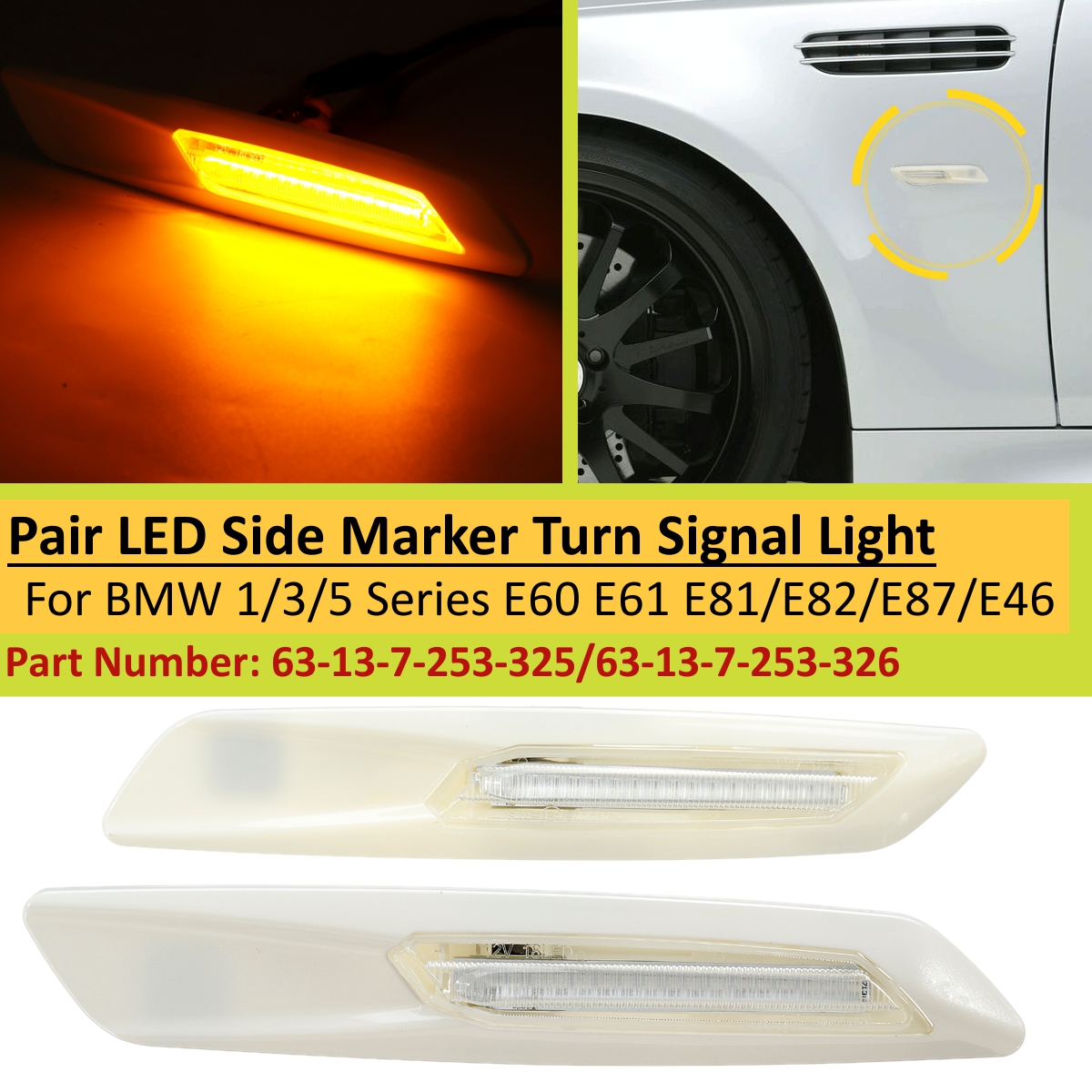 Pair-Amber-LED-Side-Marker-Light-Turn-Signal-Light-For-BMW-E60-E61-E90-E91-E81-E82-E87-E88-1797310