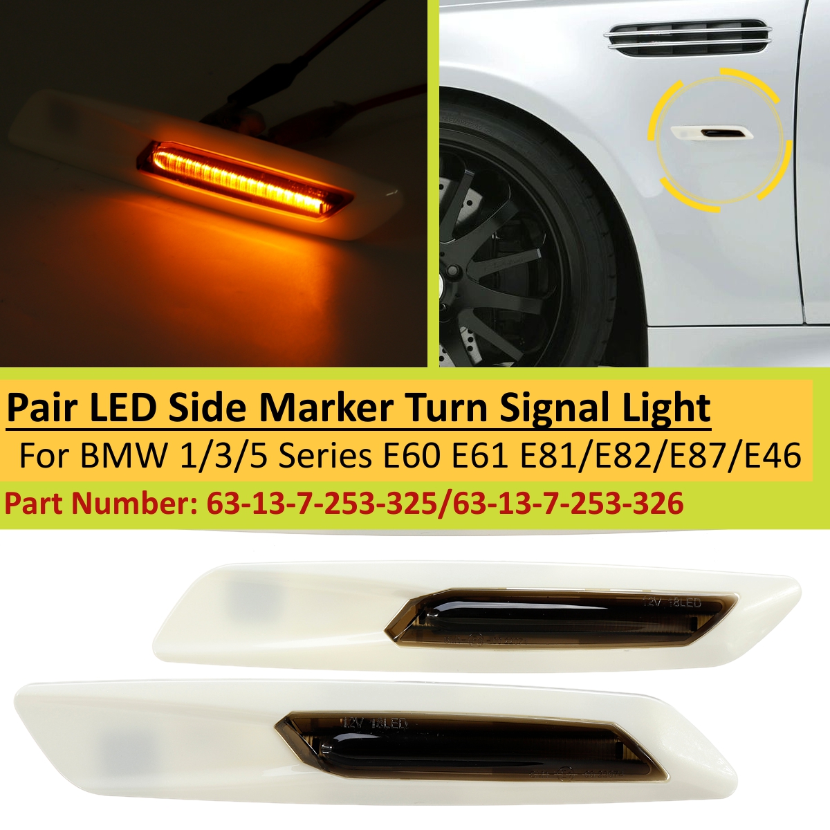 Pair-Amber-LED-Side-Marker-Light-Turn-Signal-Light-For-BMW-E60-E61-E90-E91-E81-E82-E87-E88-1797310