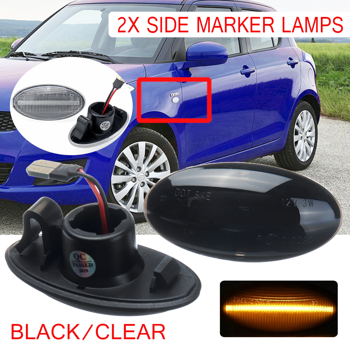 Pair-LED-Side-Marker-Lights-Repeater-Bulb-Yellow-for-Suzuki-Swift-SX4-Splash-1608365