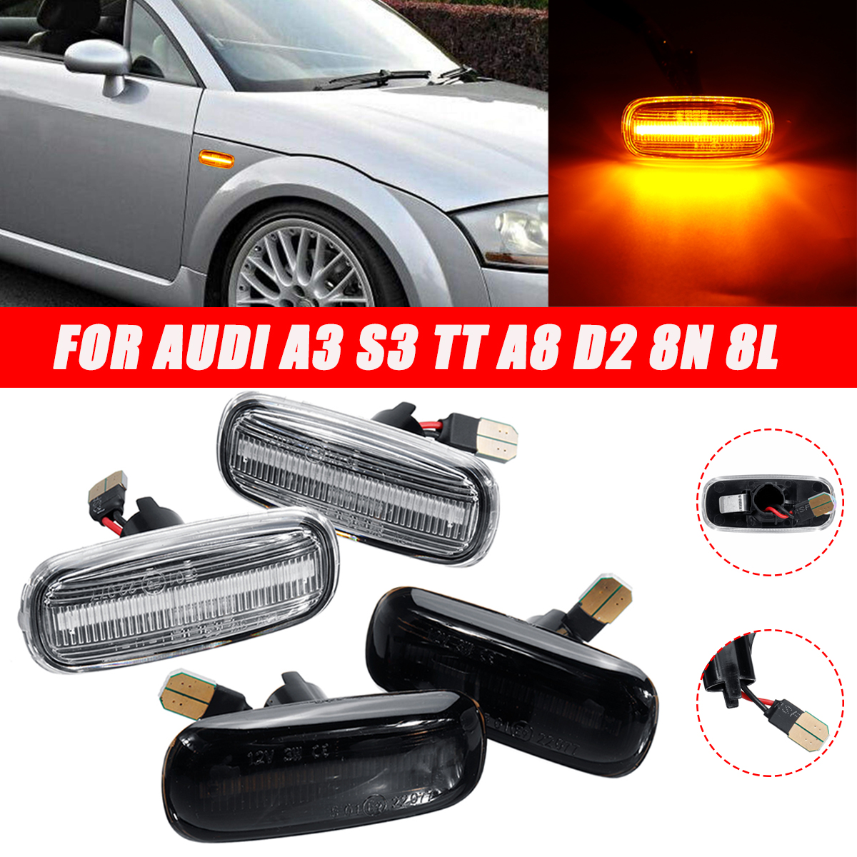 Pair-LED-Side-Marker-Turn-Signal-Lights-Lamp-Yellow-For-Audi-A3-S3-8L-A8-D2-TT-8N-1581917