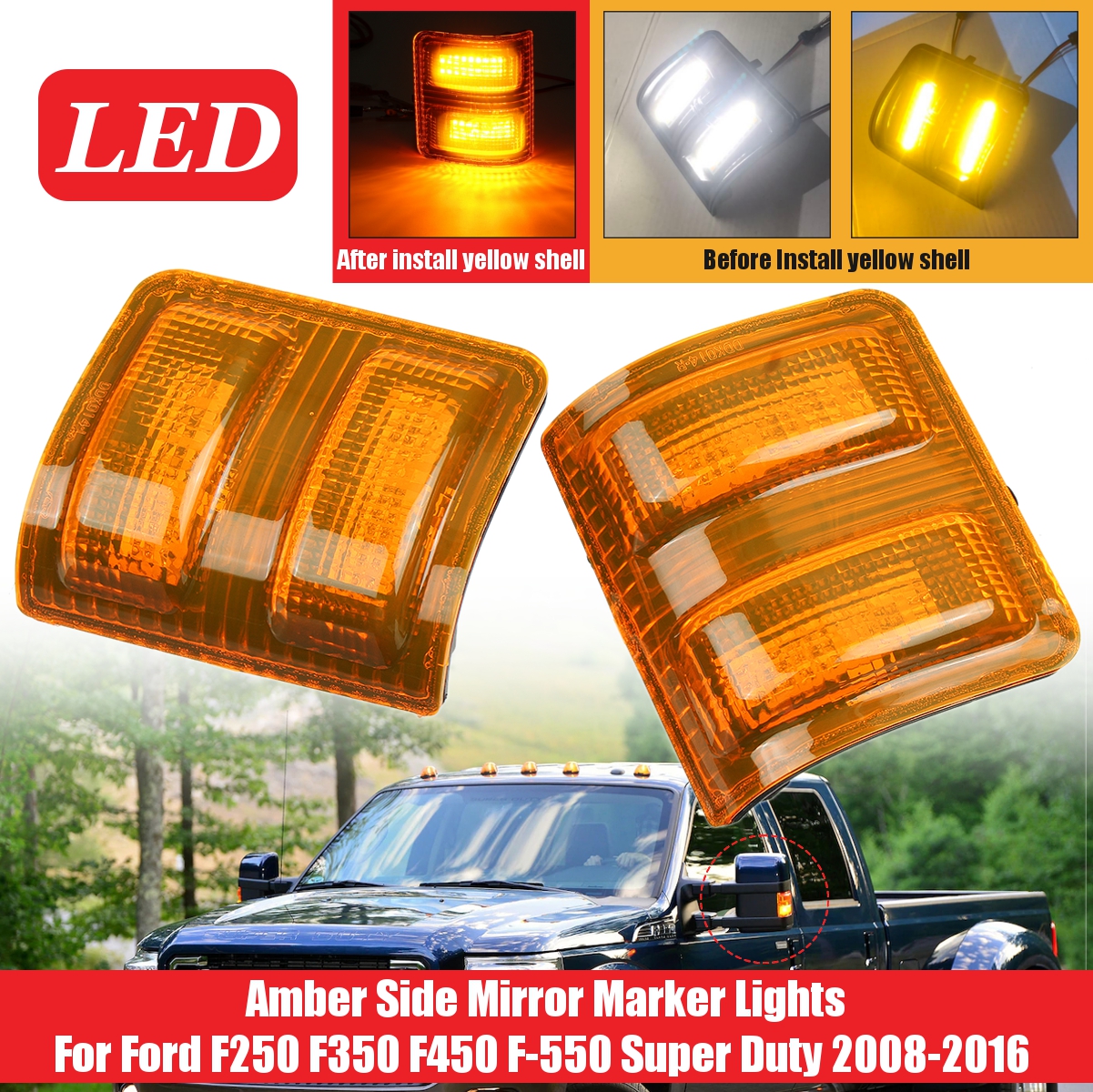 Pair-LED-Side-Mirror-Marker-Lights-Amber-For-Ford-F250-F350-F450-F-550-Super-Duty-2008-2016-1557333