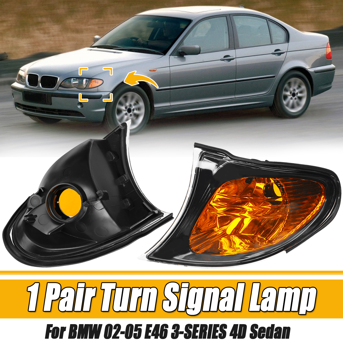 Pair-Side-Marker-Light-Lamp-Amber-Turn-Signal-For-BMW-E46-3-Series-4D-Sedan-2002-2005-1662252
