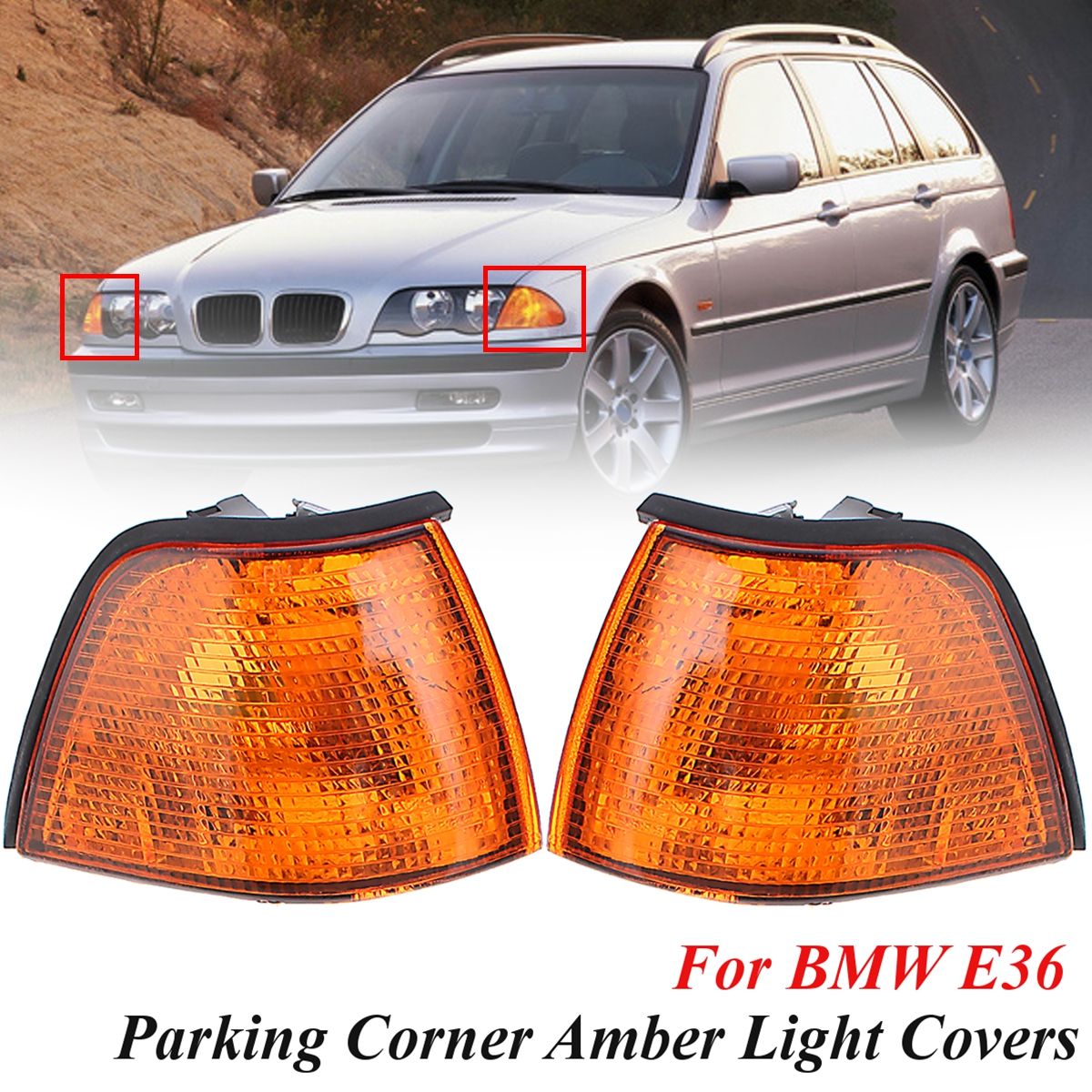 Pair-Side-Marker-Lights-Cover-Amber-for-BMW-E36-3-Series-CoupeConvertible-4D-1356019