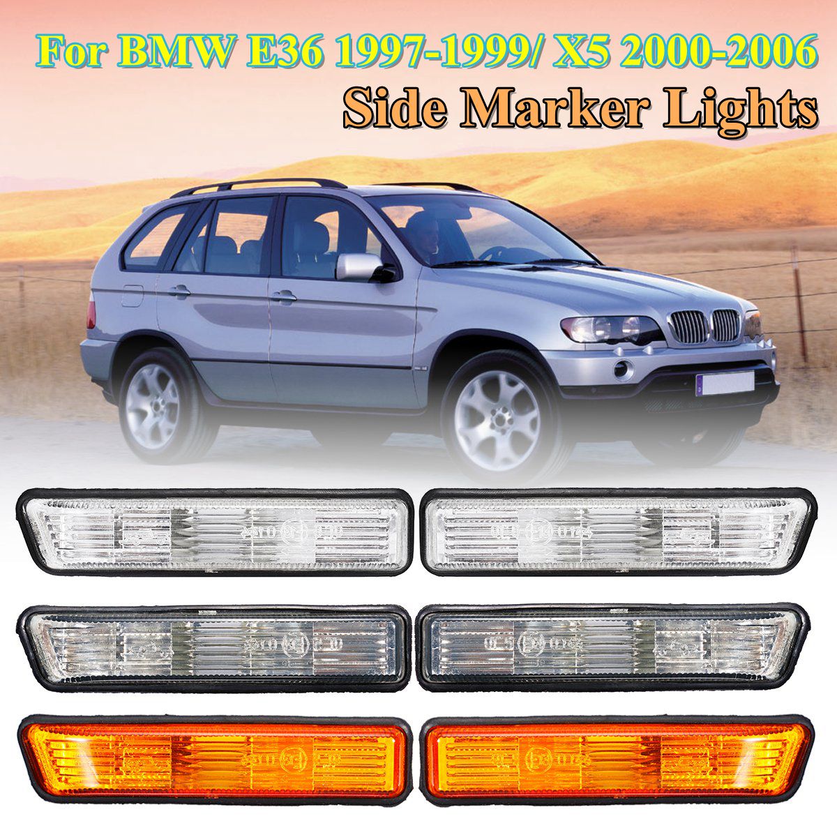 Pair-Side-Marker-Lights-Turn-Lamp-Shell-Cover-for-BMW-E36-1997-1999-X5-2000-2006-1390055