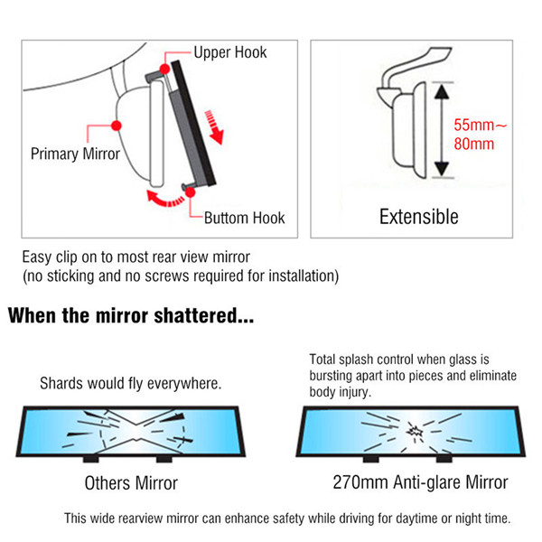270mm-Wide-Curve-Interior-Clip-On-Rear-View-Mirror-Universal-Auto-Car-Truck-1013189