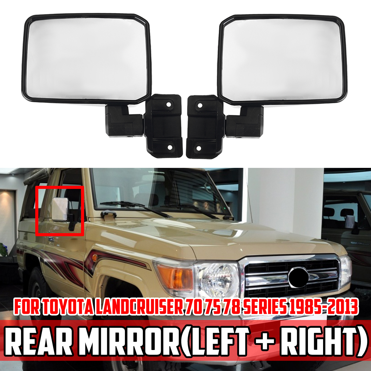 Black-Car-Door-Mirror-Heads-Rear-For-Toyota-Landcruiser-70-75-78-Series-1985-2013-1787502