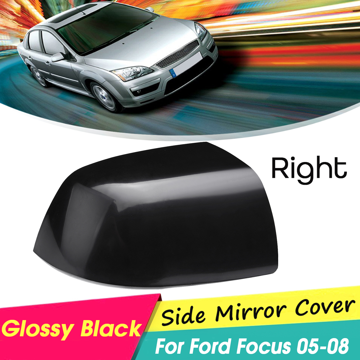 Black-Car-Mirror-Cover-Driver-Passenger-Side-Replacement-For-Ford-Focus-05-08-1616986