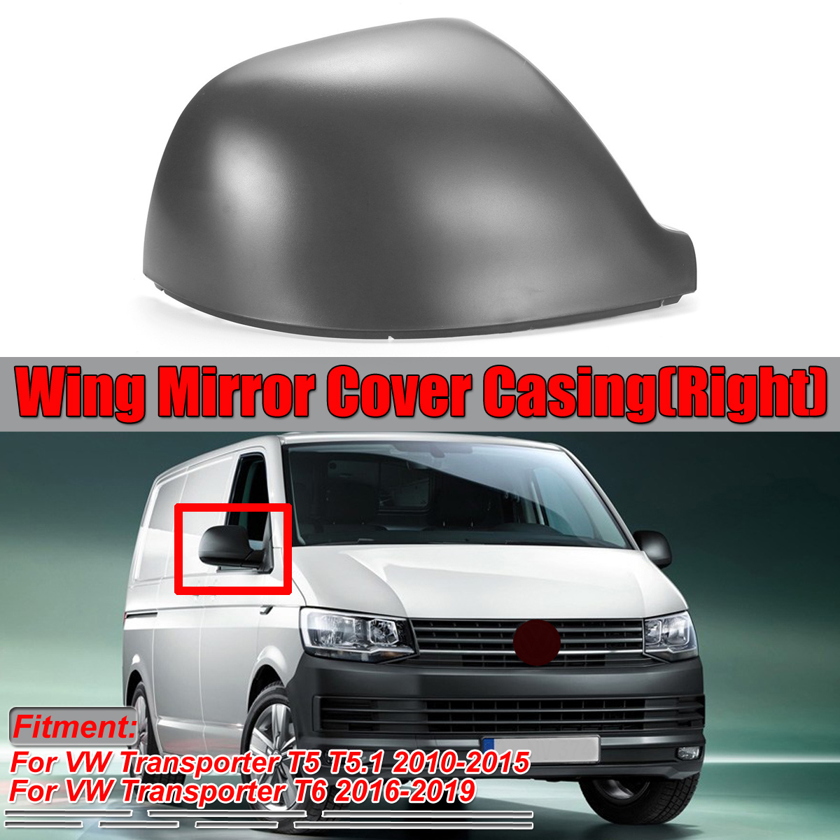 Unpainted-Grey-Wing-Mirror-Cover-Casing-Right-For-VW-Transporter-T5-T51-2010-2015-T6-2016-2019-1789175