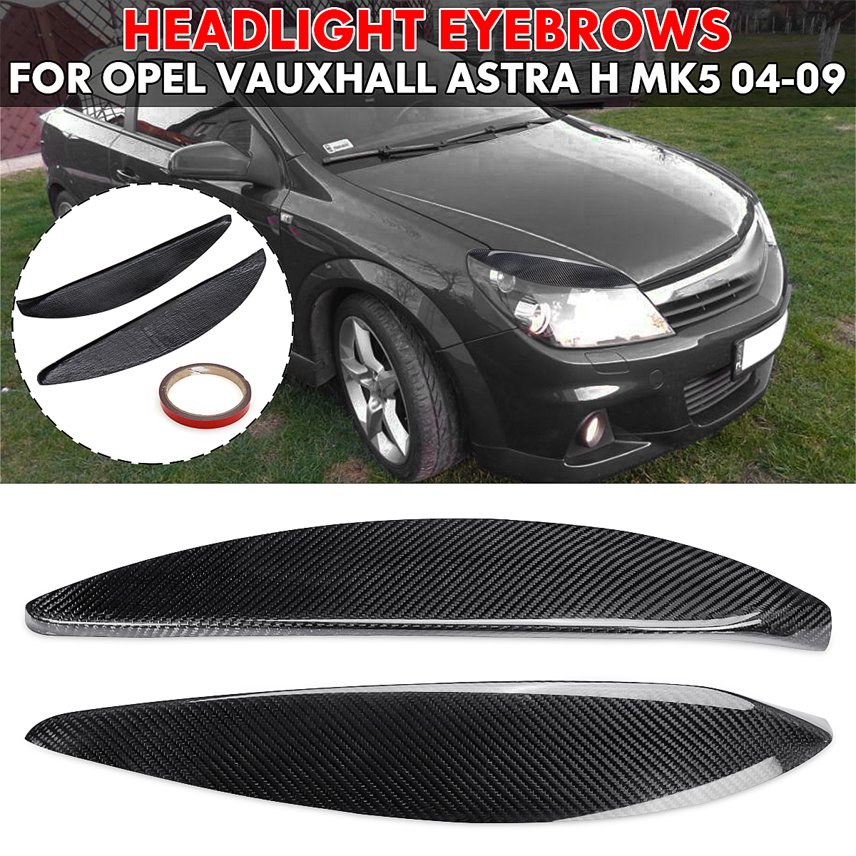 Carbon-Fiber-Headlight-Eyebrows-Eyelids-Cover-For-Opel-Vauxhall-H-Mk5-04-09-1713067