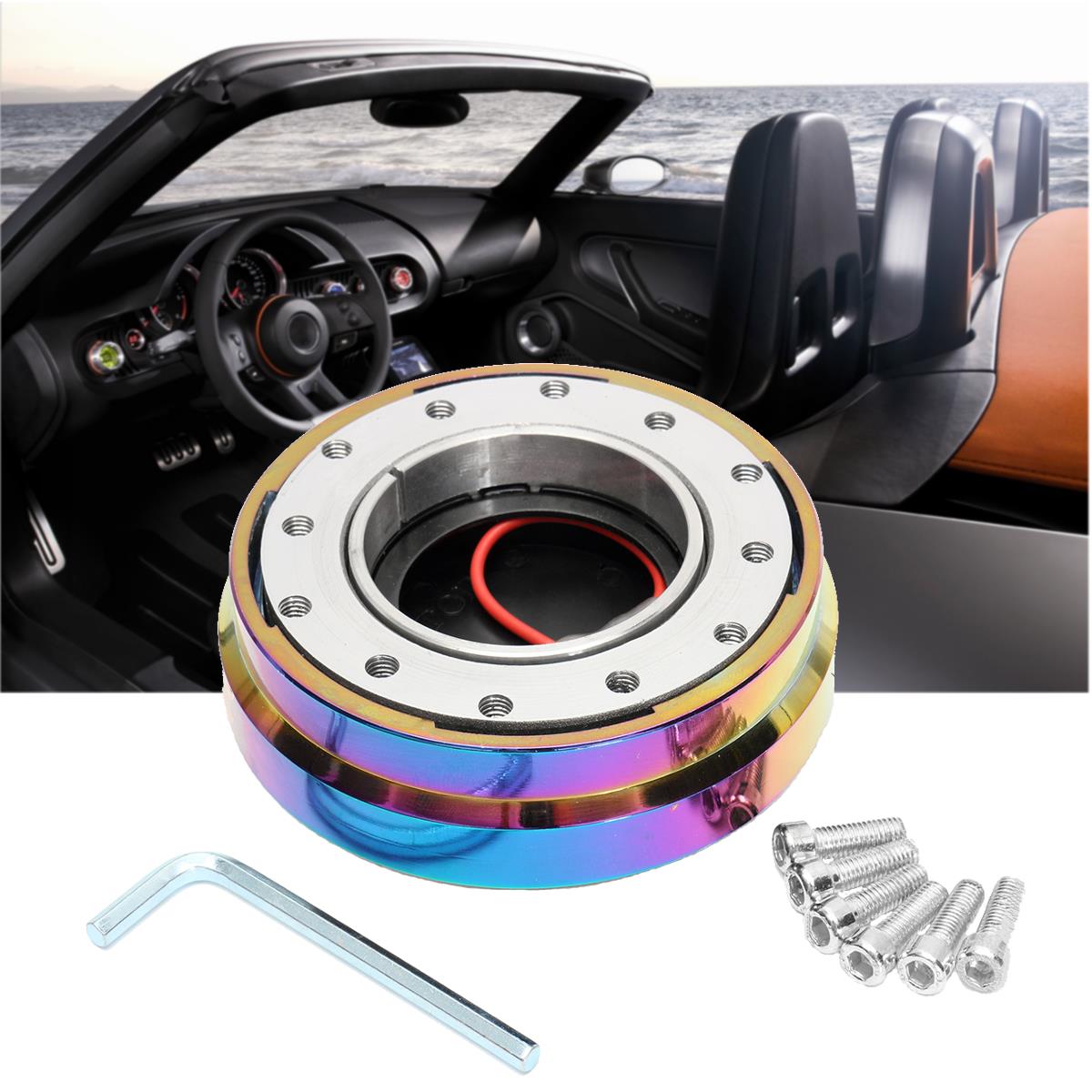 Neo-Chrome-Universal-15-Inch-Short-Quick-Release-Steering-Wheel-Hub-Adapter-6-Bolt-1250391