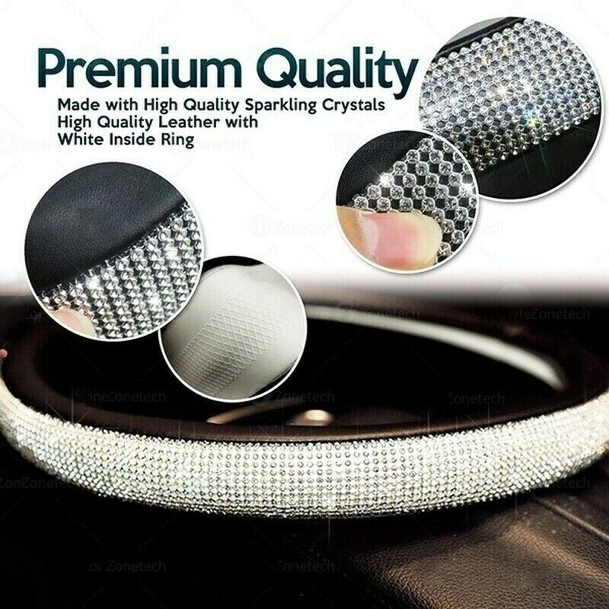 15quot-38cm-PU-Leather-Car-Truck-Steering-Wheel-Cover-Crystal-Bling-Rhinestone-1749305