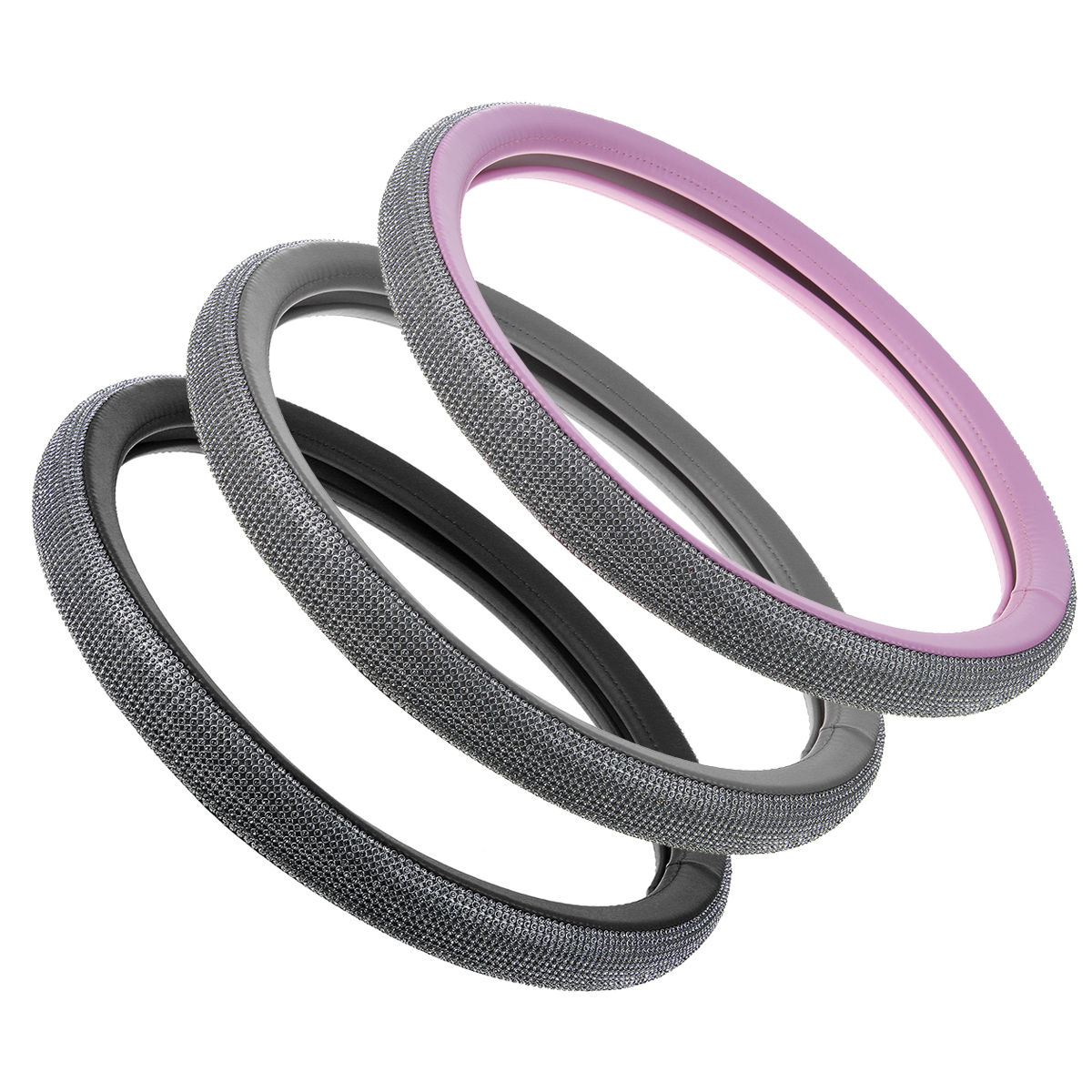 15quot-38cm-PU-Leather-Car-Truck-Steering-Wheel-Cover-Crystal-Bling-Rhinestone-1749305