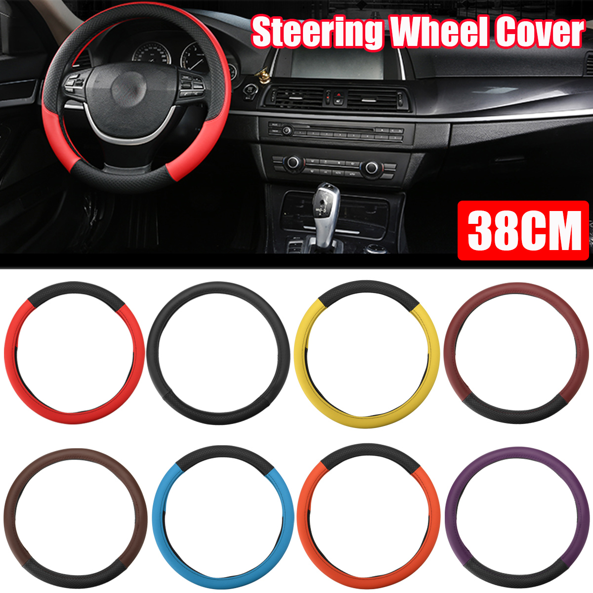 38CM-Universal-Anti-Slip-Breathable-Car-Steering-Wheel-Cover-PU-Leather-Vehicle-1796542