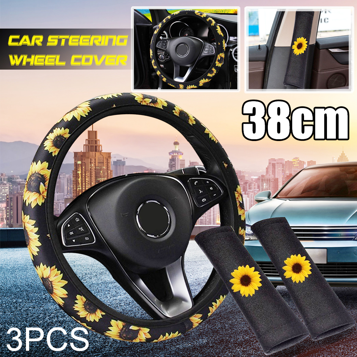 38cm-Car-Steering-Wheel-Covers-Protector-Glove-Plush-Sunflower--Shoulder-Sleeves-1656005