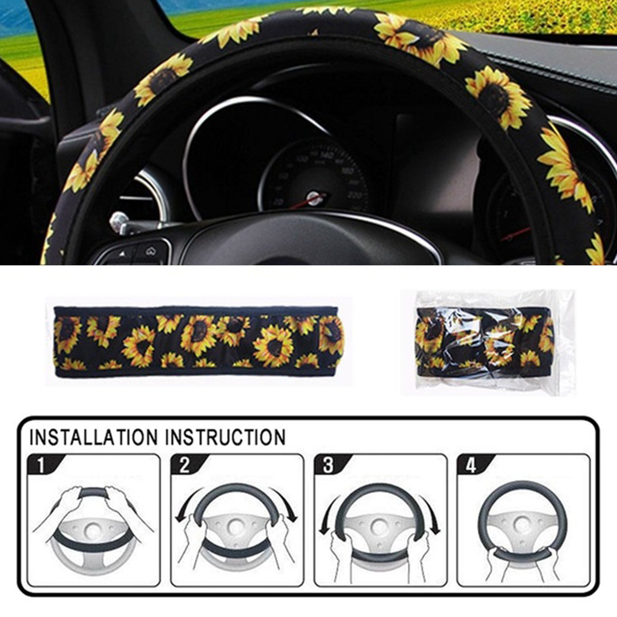 38cm-Car-Steering-Wheel-Covers-Protector-Glove-Plush-Sunflower--Shoulder-Sleeves-1656005
