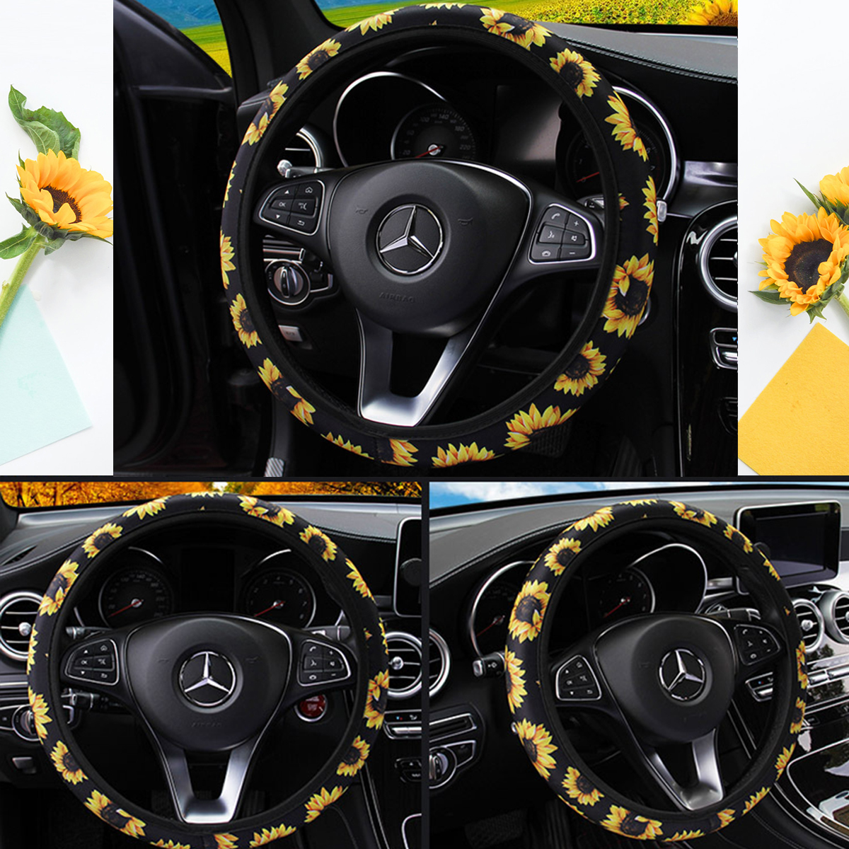 38cm-Car-Steering-Wheel-Covers-Protector-Glove-Plush-Sunflower--Shoulder-Sleeves-1656005