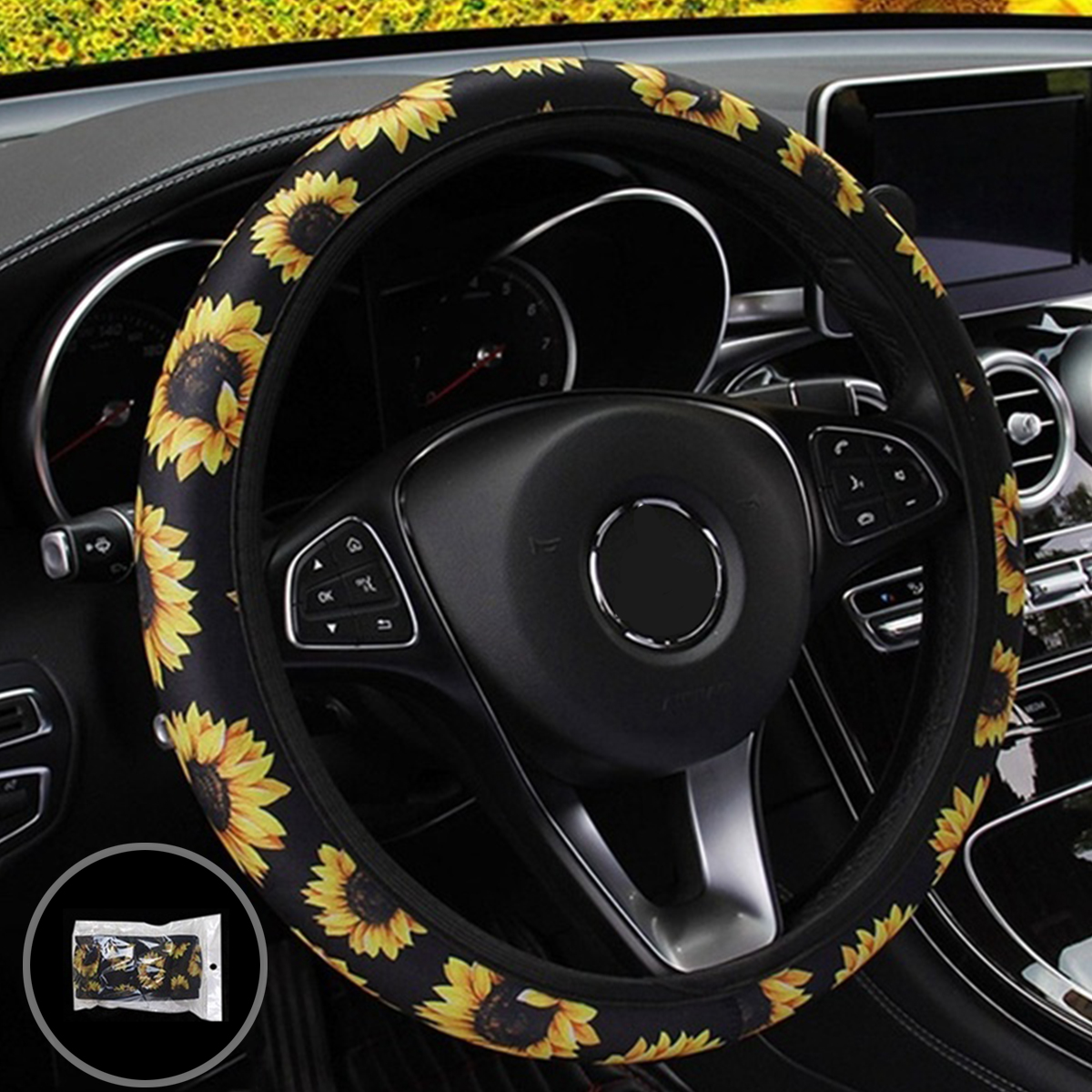 38cm-Car-Steering-Wheel-Covers-Protector-Glove-Plush-Sunflower--Shoulder-Sleeves-1656005