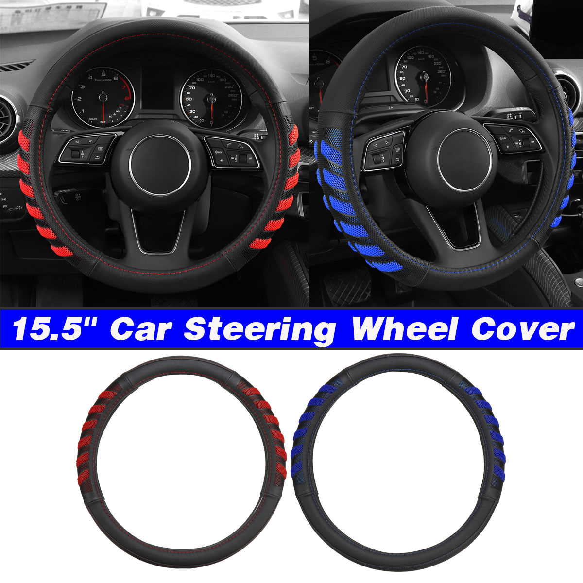 38cm-PU-Leather-Universal-Blue--Red-Car-Steering-Wheel-Cover-Hand-Pad-Buffer-1796538