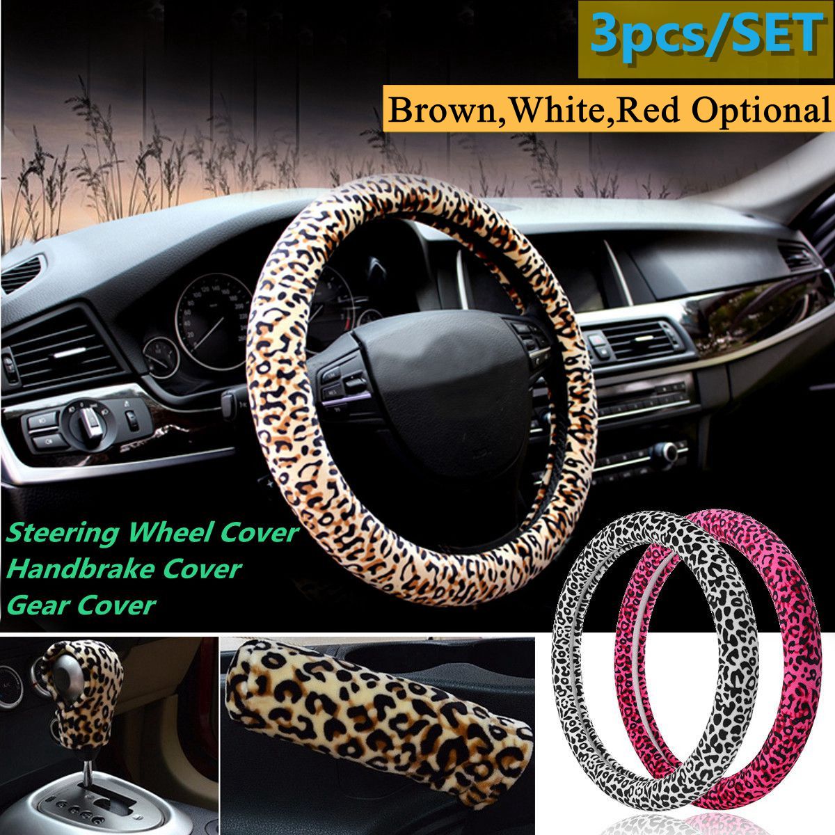 3pcs-38cm-Car-Steering-Wheel--Handbrake--Gear-Knob-Covers-Set-Plush-Warm-Soft-1647592