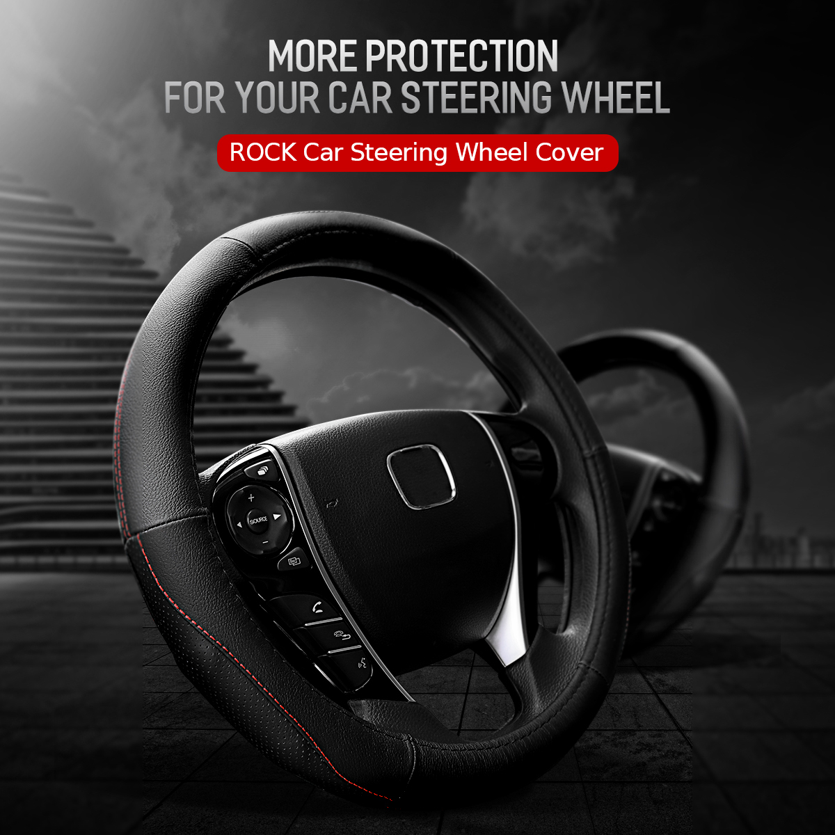 ROCK-RPH0859-Car-Steering-Wheel-Covers-Genuine-Leather-Anti-slip-Protector-37-38cm-Universal-1302785