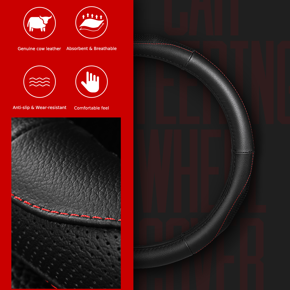 ROCK-RPH0859-Car-Steering-Wheel-Covers-Genuine-Leather-Anti-slip-Protector-37-38cm-Universal-1302785