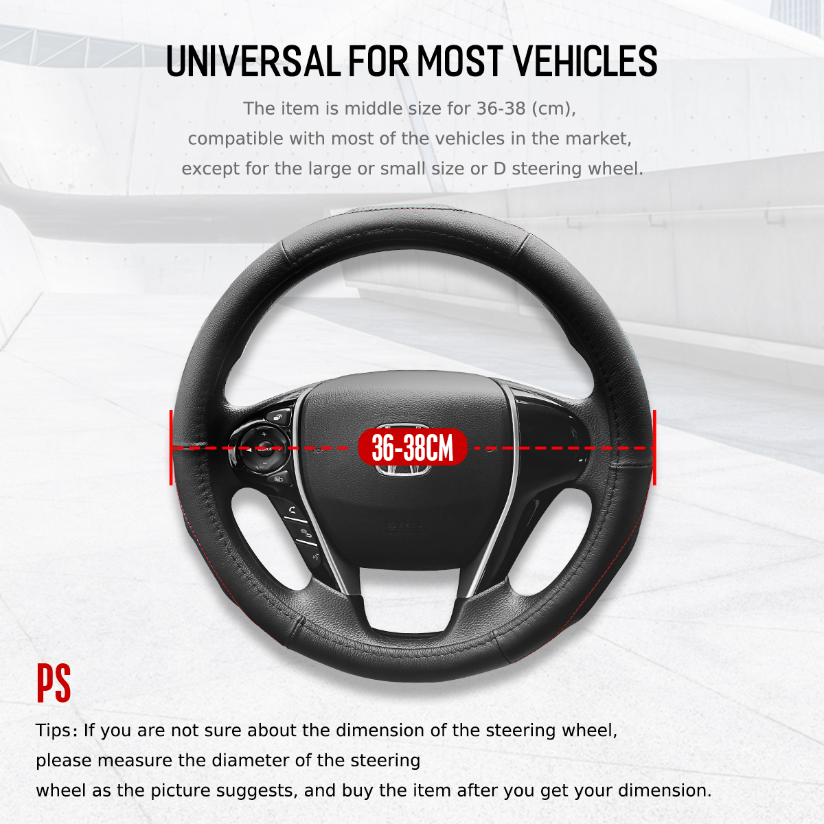 ROCK-RPH0859-Car-Steering-Wheel-Covers-Genuine-Leather-Anti-slip-Protector-37-38cm-Universal-1302785