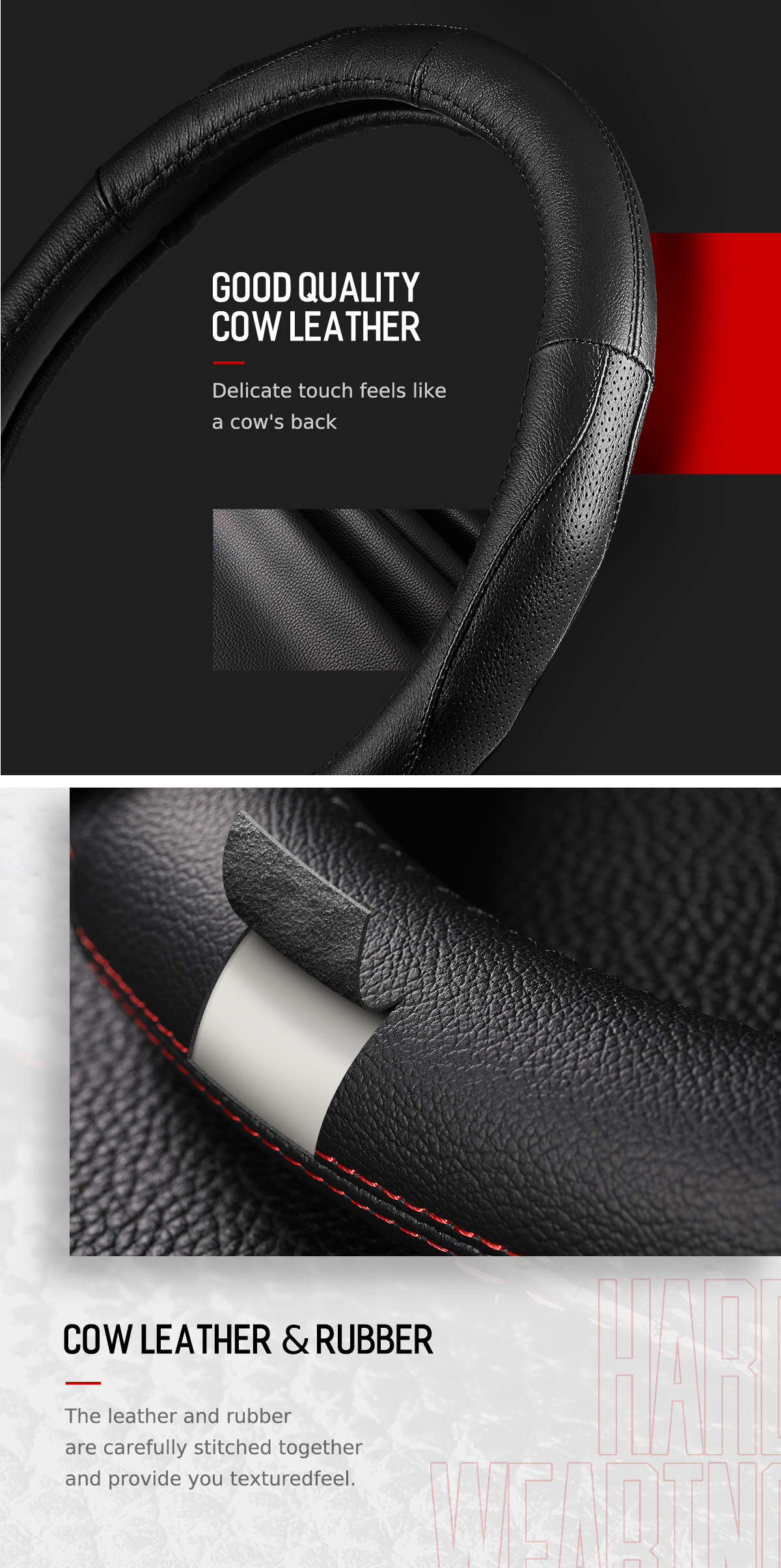 ROCK-RPH0859-Car-Steering-Wheel-Covers-Genuine-Leather-Anti-slip-Protector-37-38cm-Universal-1302785