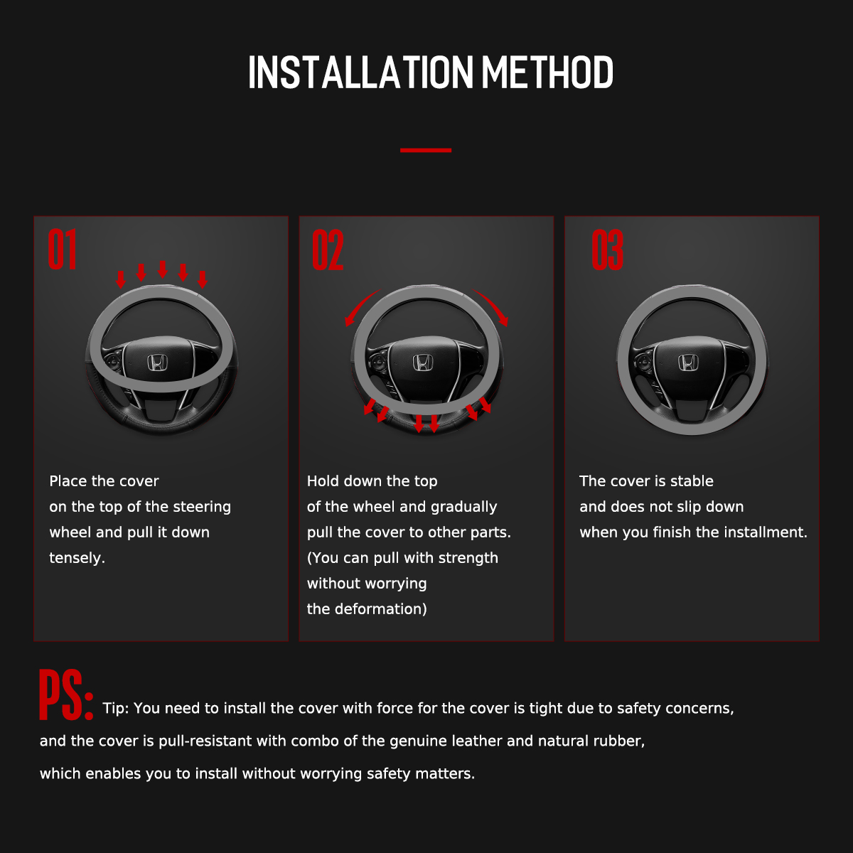 ROCK-RPH0859-Car-Steering-Wheel-Covers-Genuine-Leather-Anti-slip-Protector-37-38cm-Universal-1302785