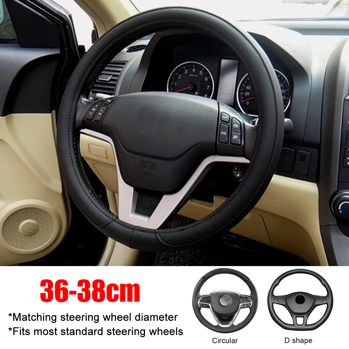 Universal-1PCS-Car-Steering-Wheel-Covers-Leather-Strong-Flexibility-36-To-38cm-1643162