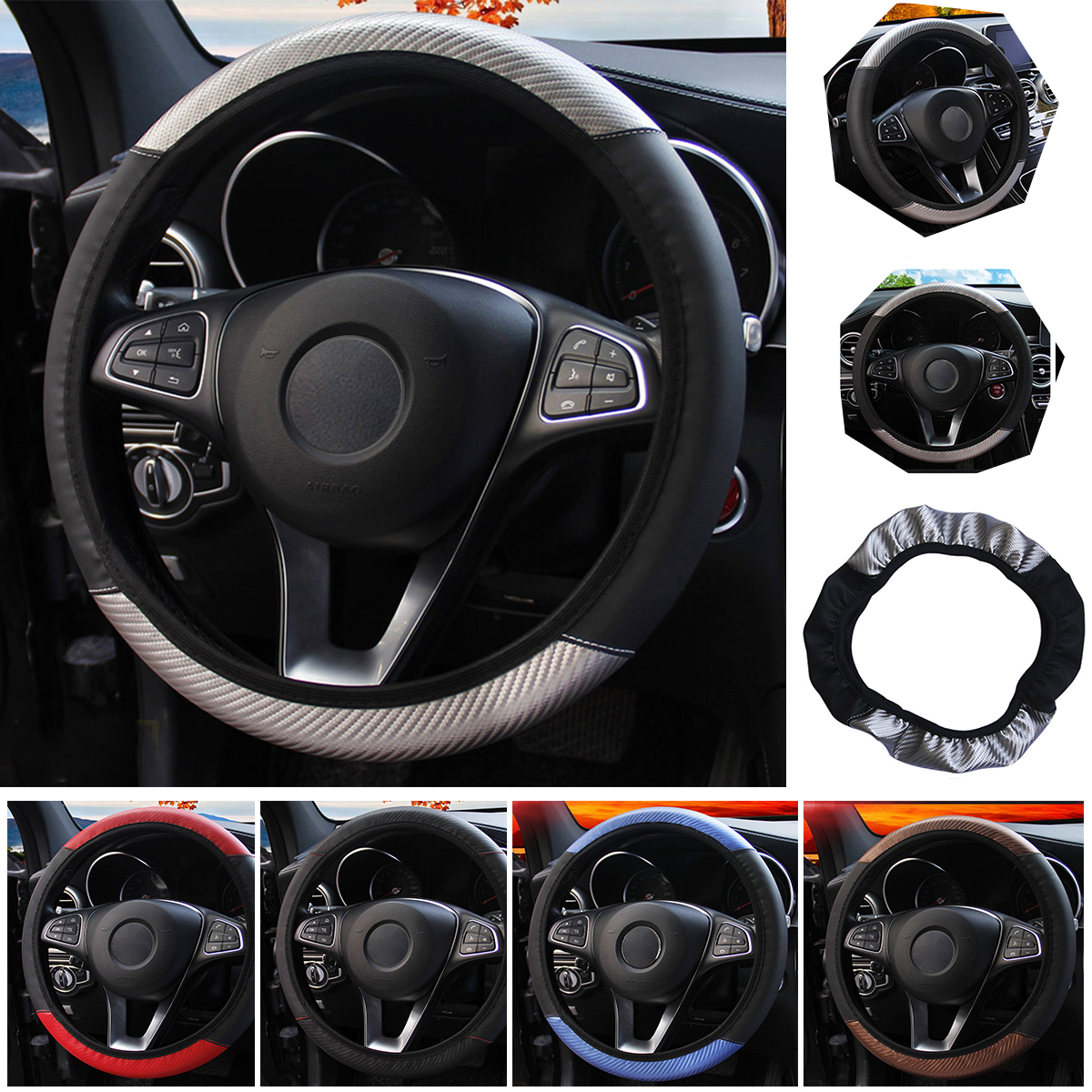 Universal-Carbon-Fiber-PU-Leather-Car-Steering-Wheel-Cover-Protective-1767437