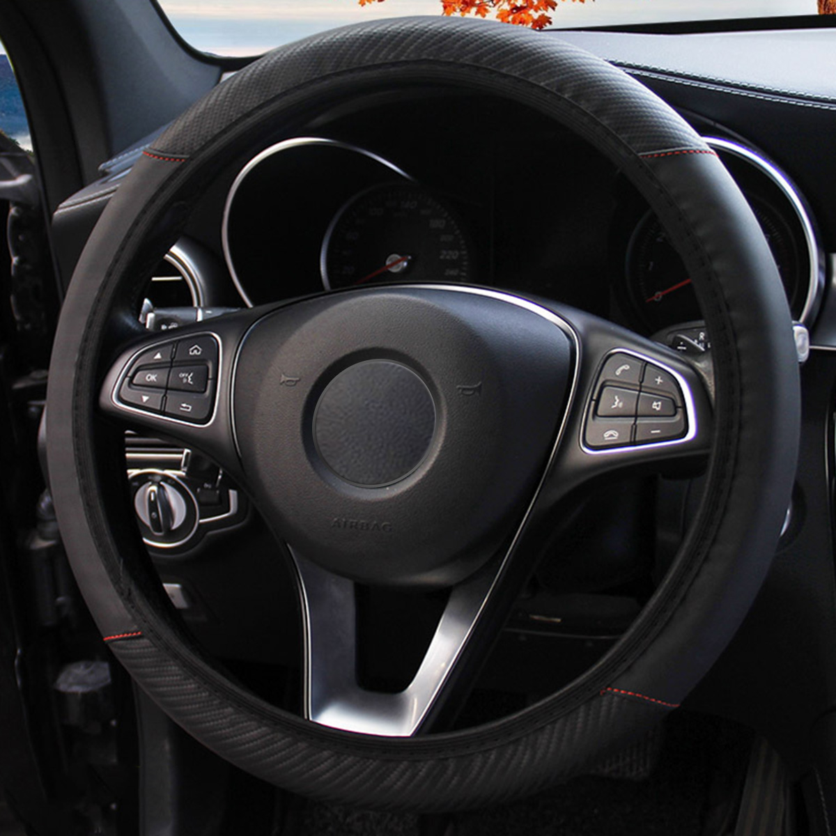 Universal-Carbon-Fiber-PU-Leather-Car-Steering-Wheel-Cover-Protective-1767437