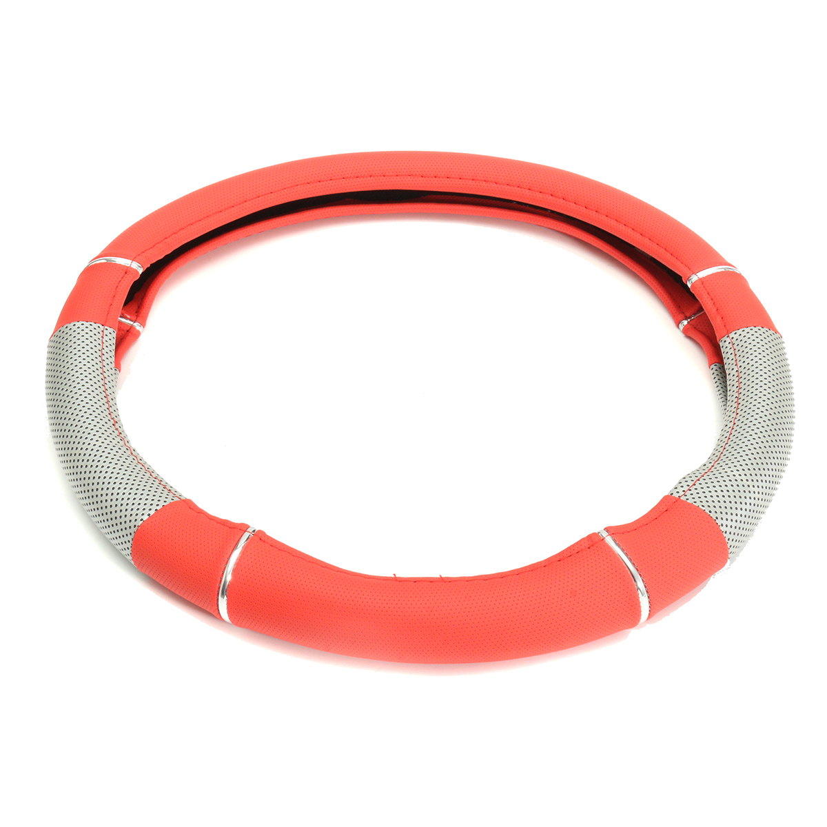 Universal-PVC-Leather-Car-Auto-Truck-Steering-Wheel-Covers-37-39-CM-Red-Silver-1575654