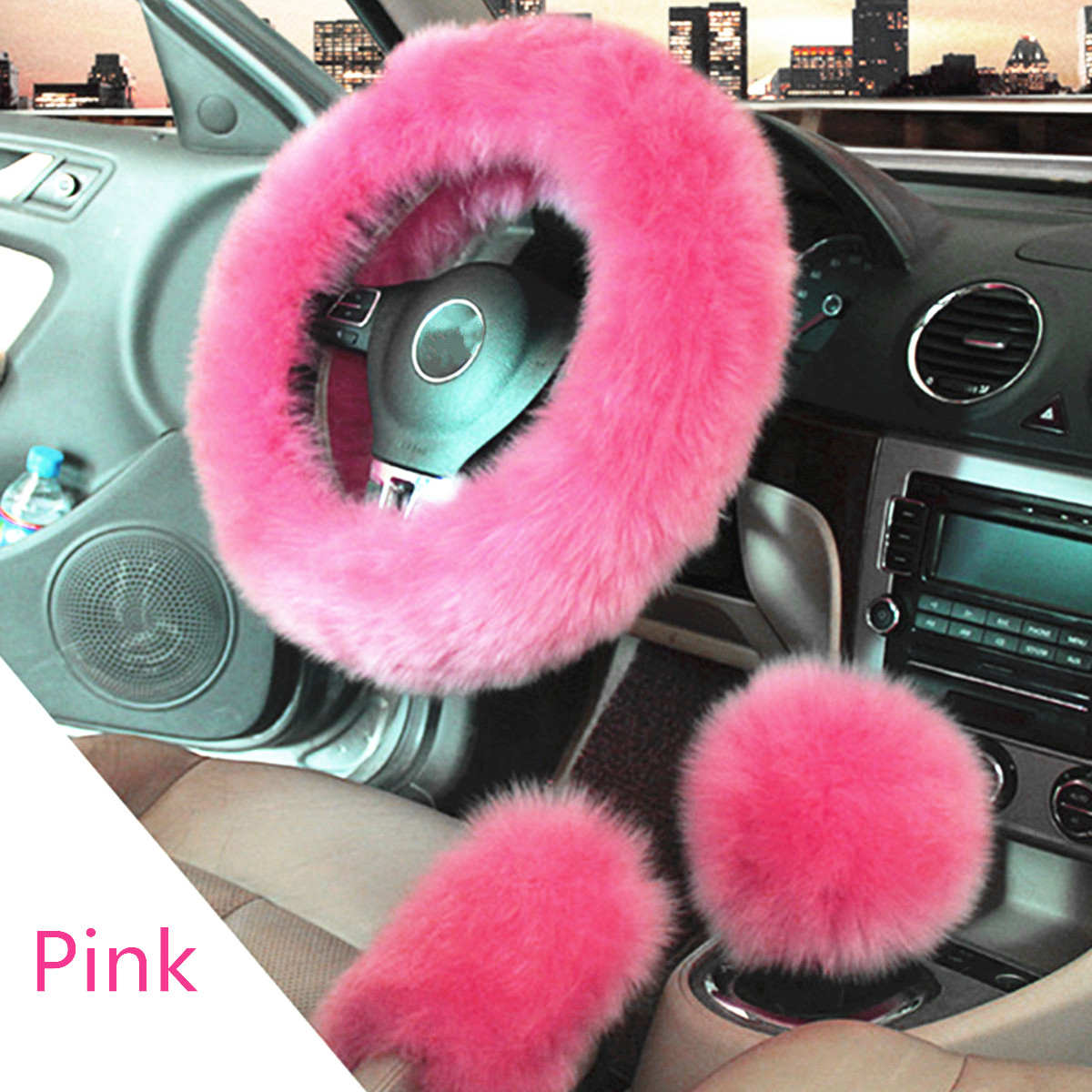 Winter-Furry-Car-Steering-Wheel--Gear-Knob-Shifter-Parking-Brake-Covers-Set-3Pcs-1655631