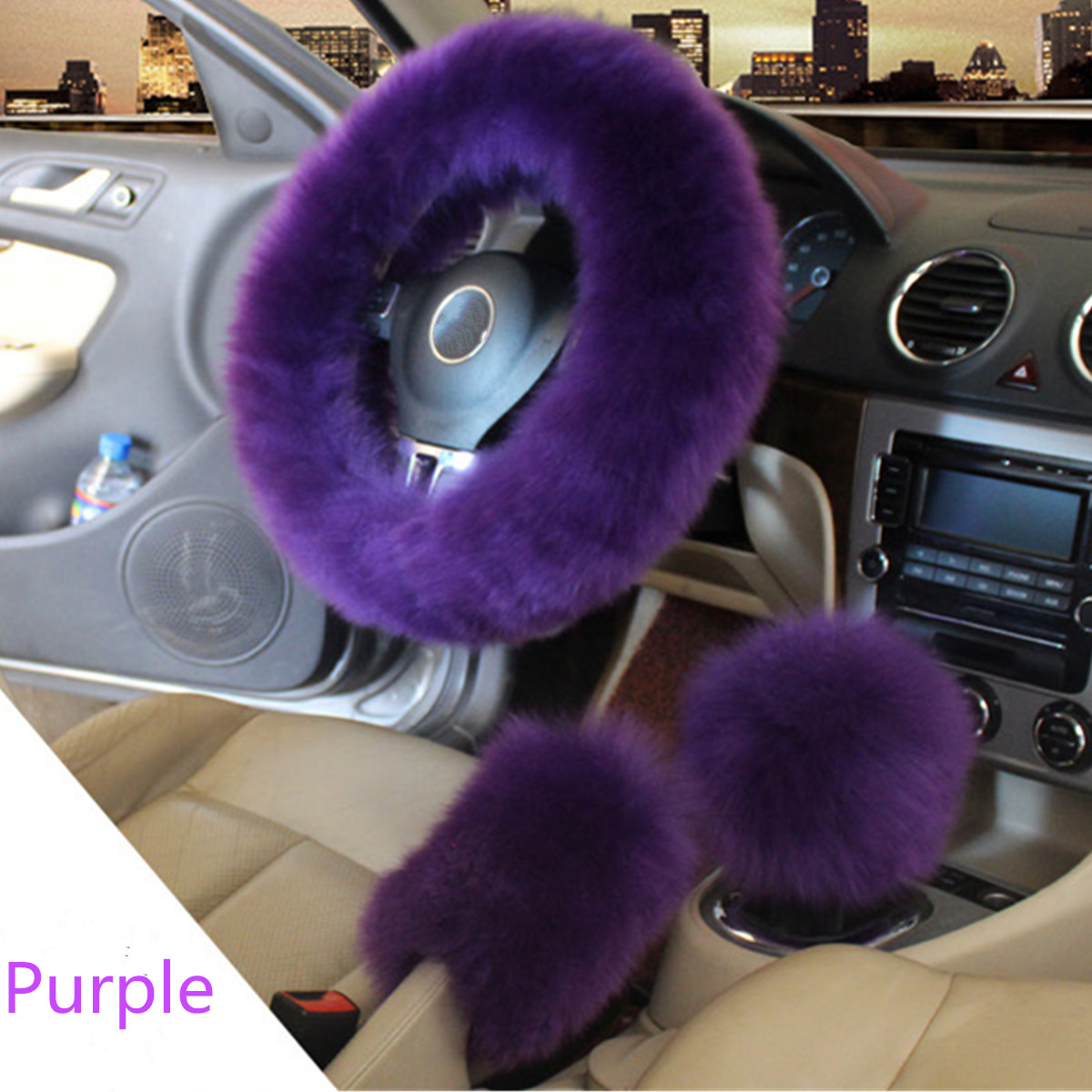 Winter-Furry-Car-Steering-Wheel--Gear-Knob-Shifter-Parking-Brake-Covers-Set-3Pcs-1655631