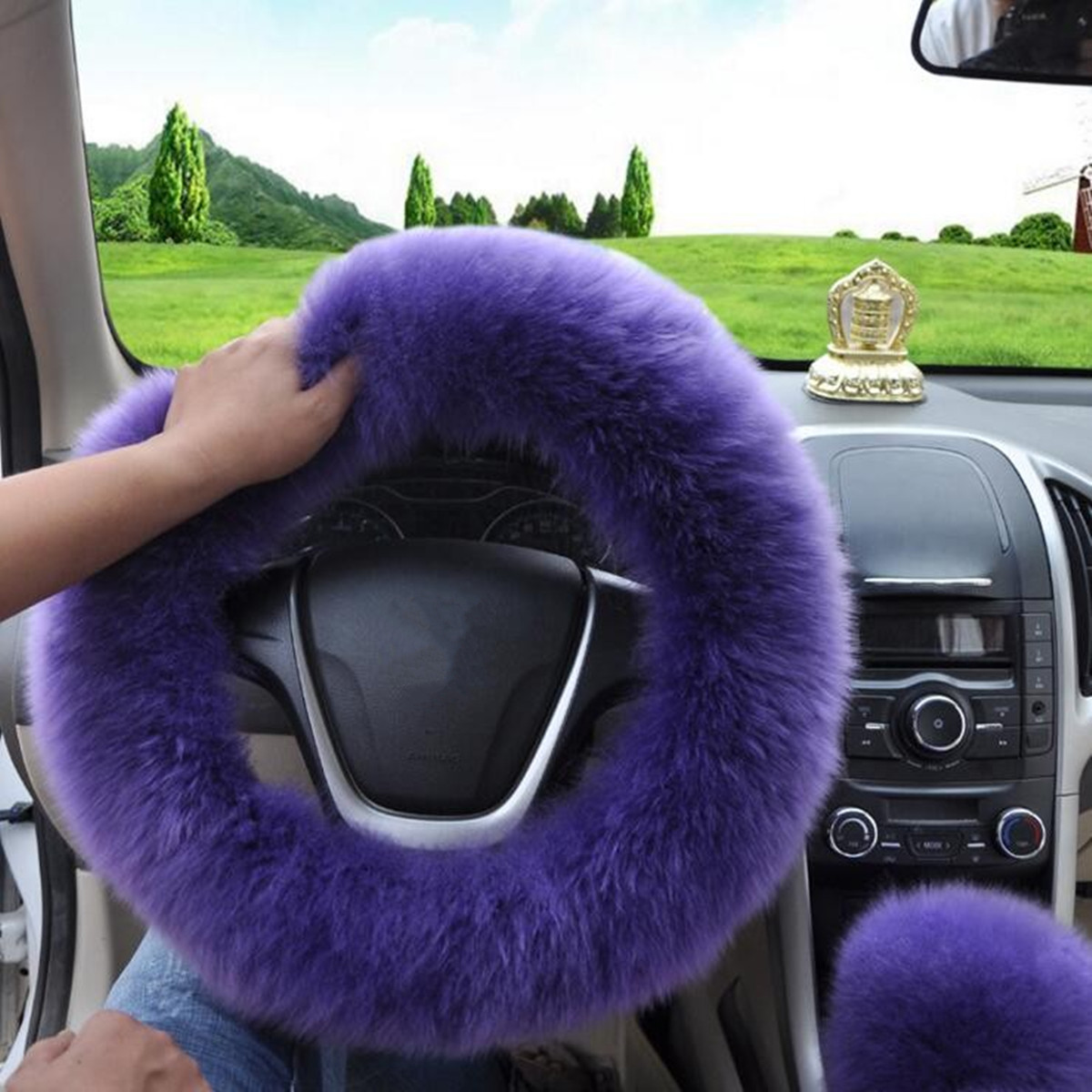 Winter-Furry-Car-Steering-Wheel--Gear-Knob-Shifter-Parking-Brake-Covers-Set-3Pcs-1655631