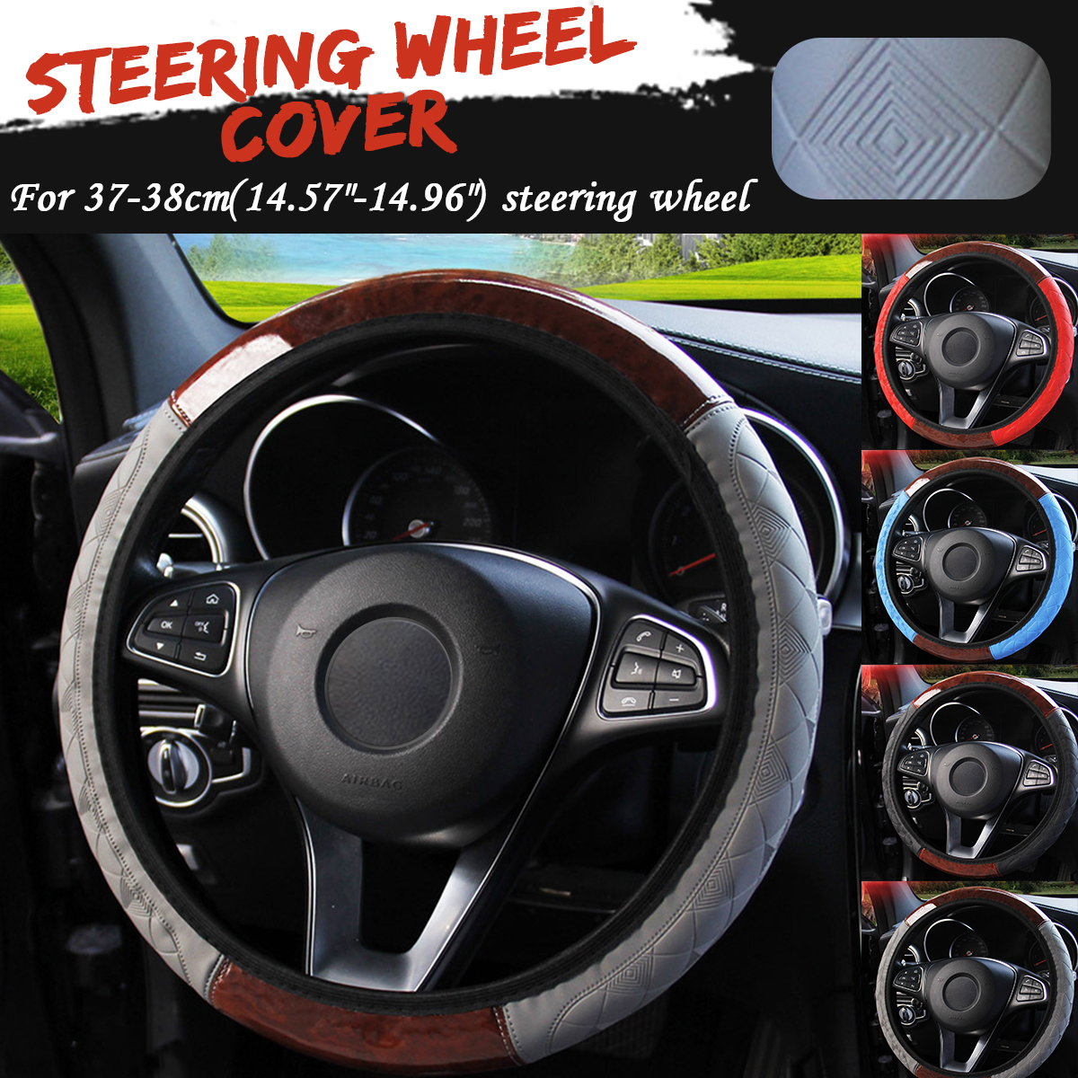 Wood-Grain-Leather-Car-Steering-Wheel-Cover-Protective-Cover-Universal-Non-slip-1763492