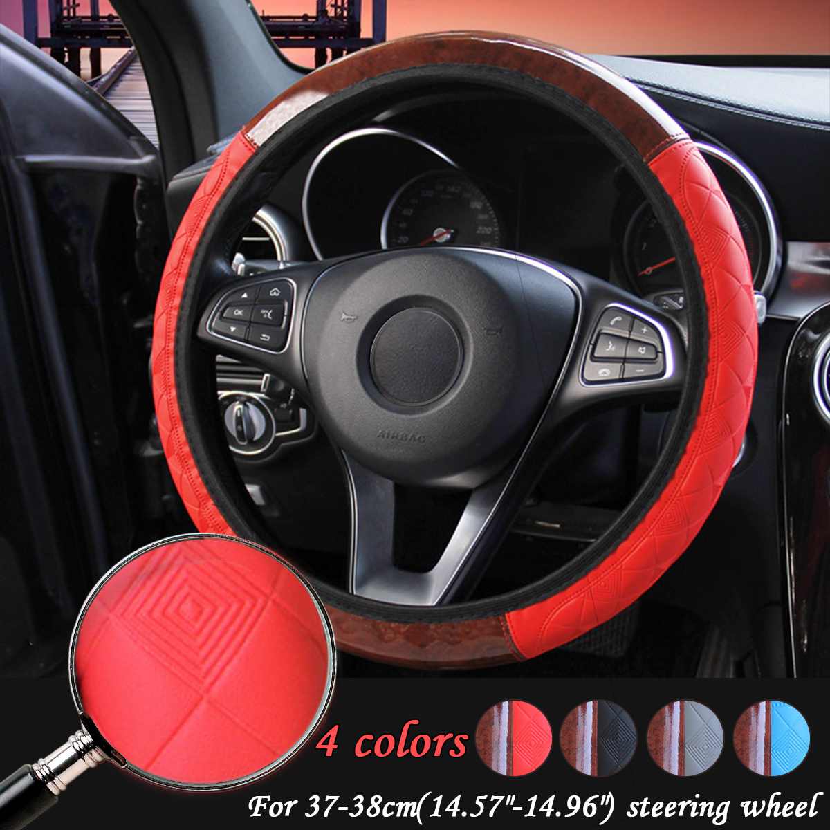 Wood-Grain-Leather-Car-Steering-Wheel-Cover-Protective-Cover-Universal-Non-slip-1763492