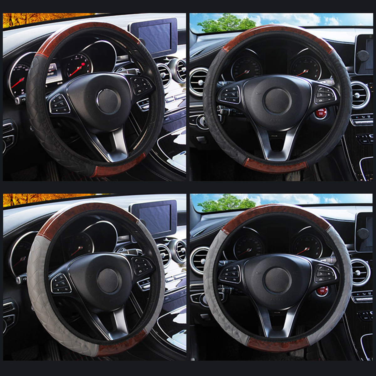 Wood-Grain-Leather-Car-Steering-Wheel-Cover-Protective-Cover-Universal-Non-slip-1763492